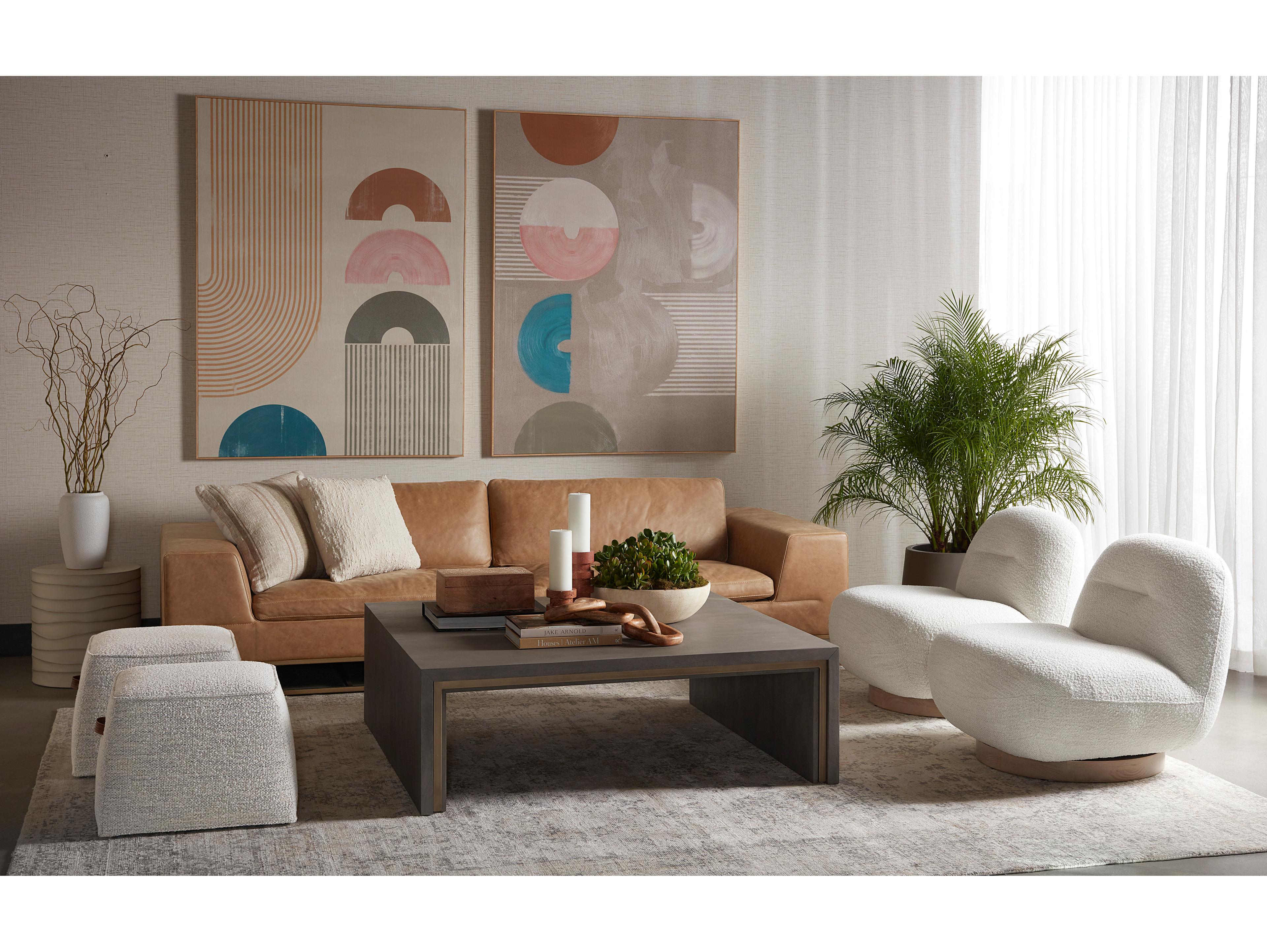 Sunpan Franze Swivel White Fabric Accent Chair