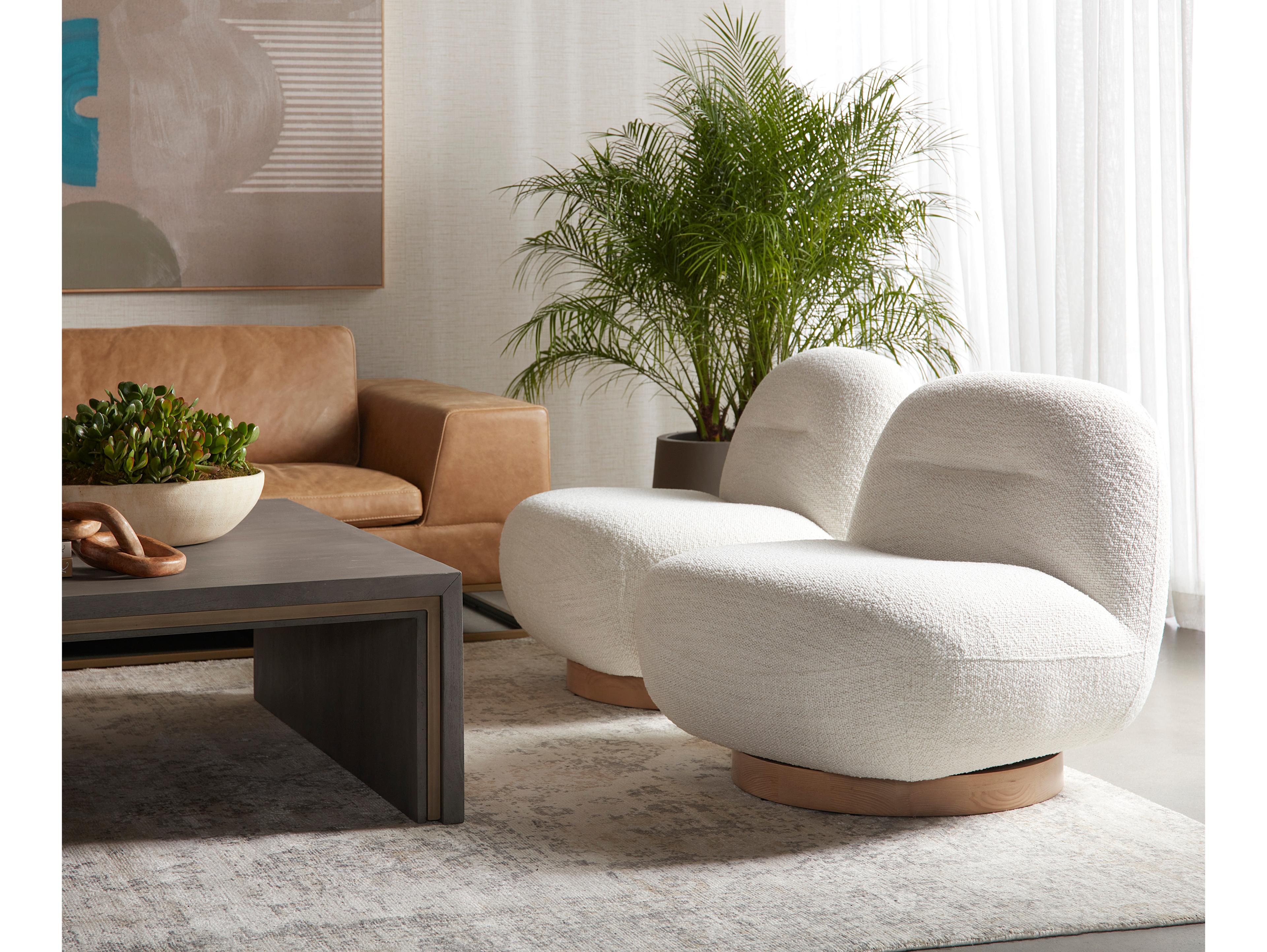 Sunpan Franze Swivel White Fabric Accent Chair