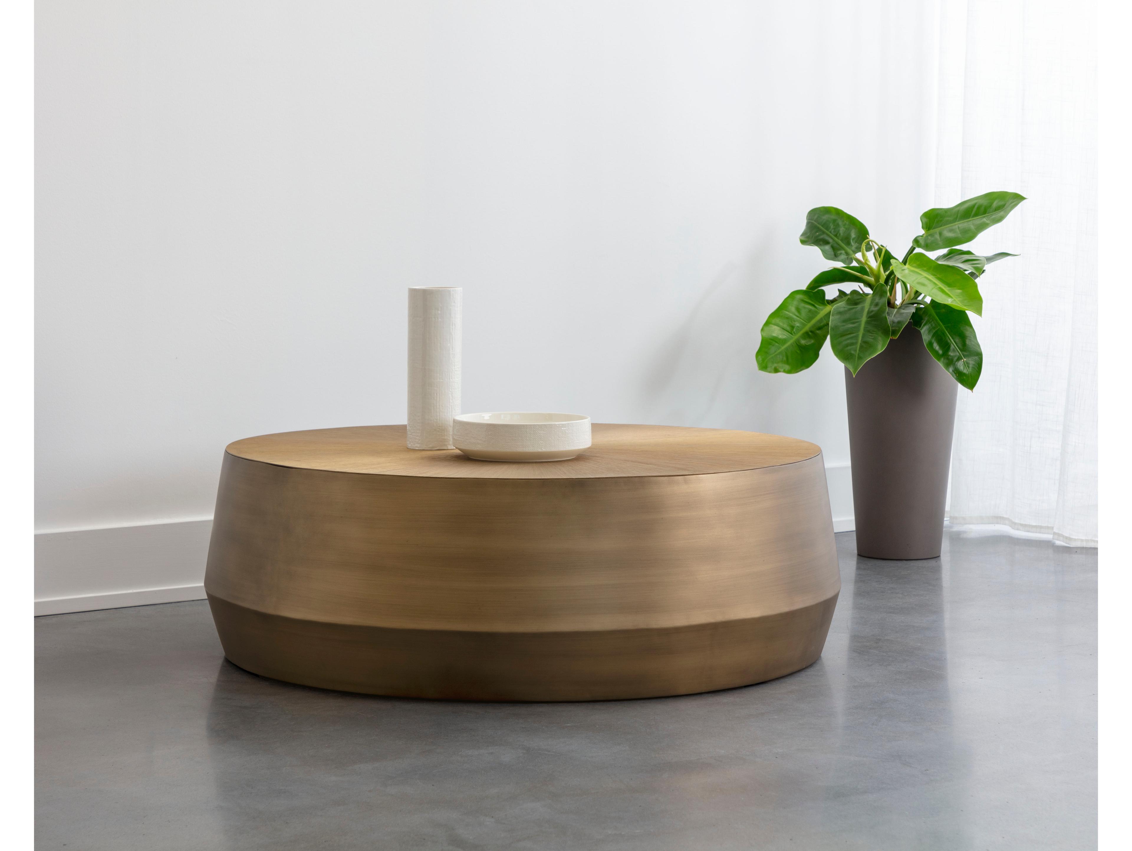 Sunpan Creed Round Metal Antique Gold Coffee Table