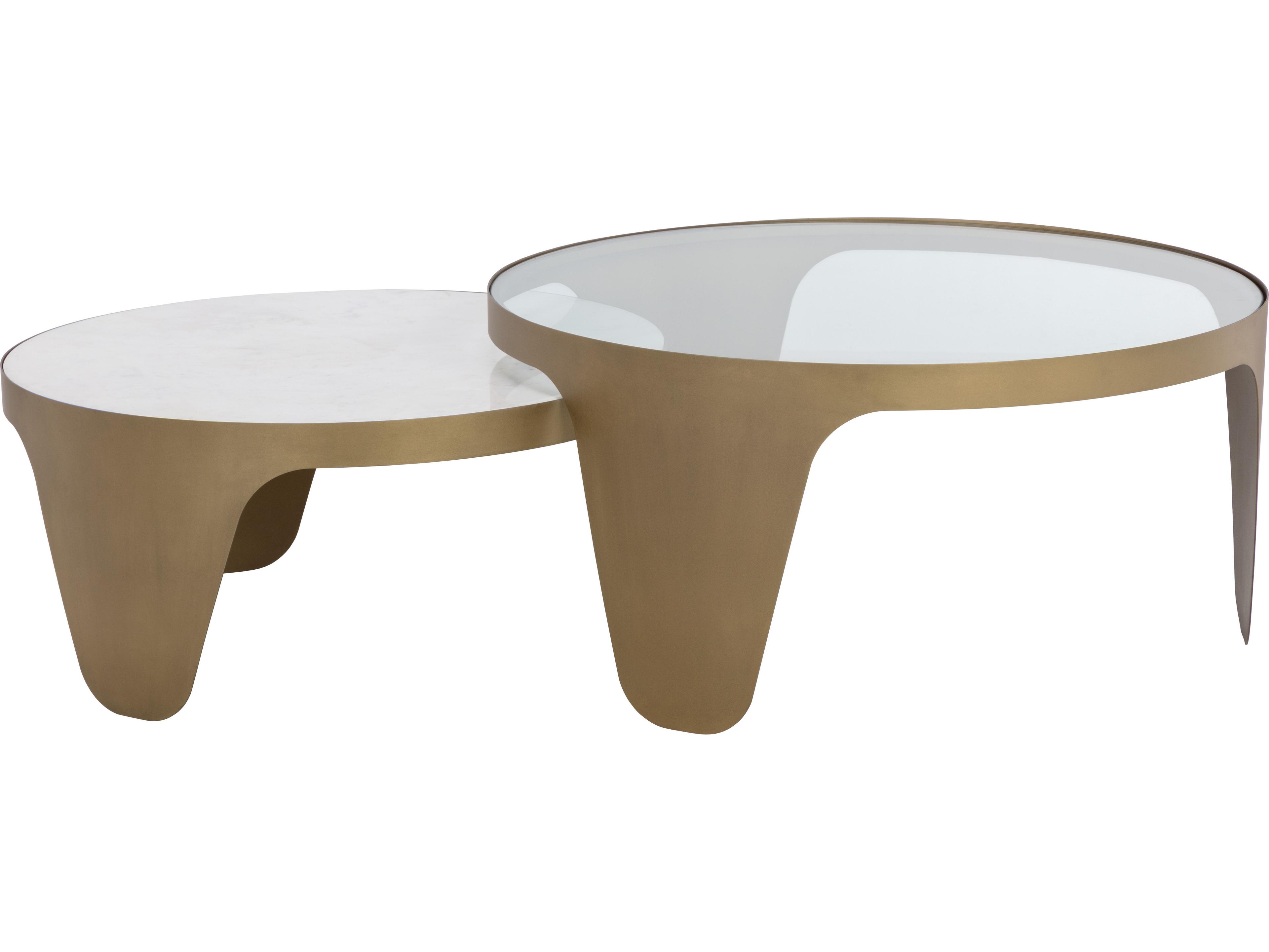 Sunpan Mysaria Round Marble Clear White Antique Brass Coffee Table