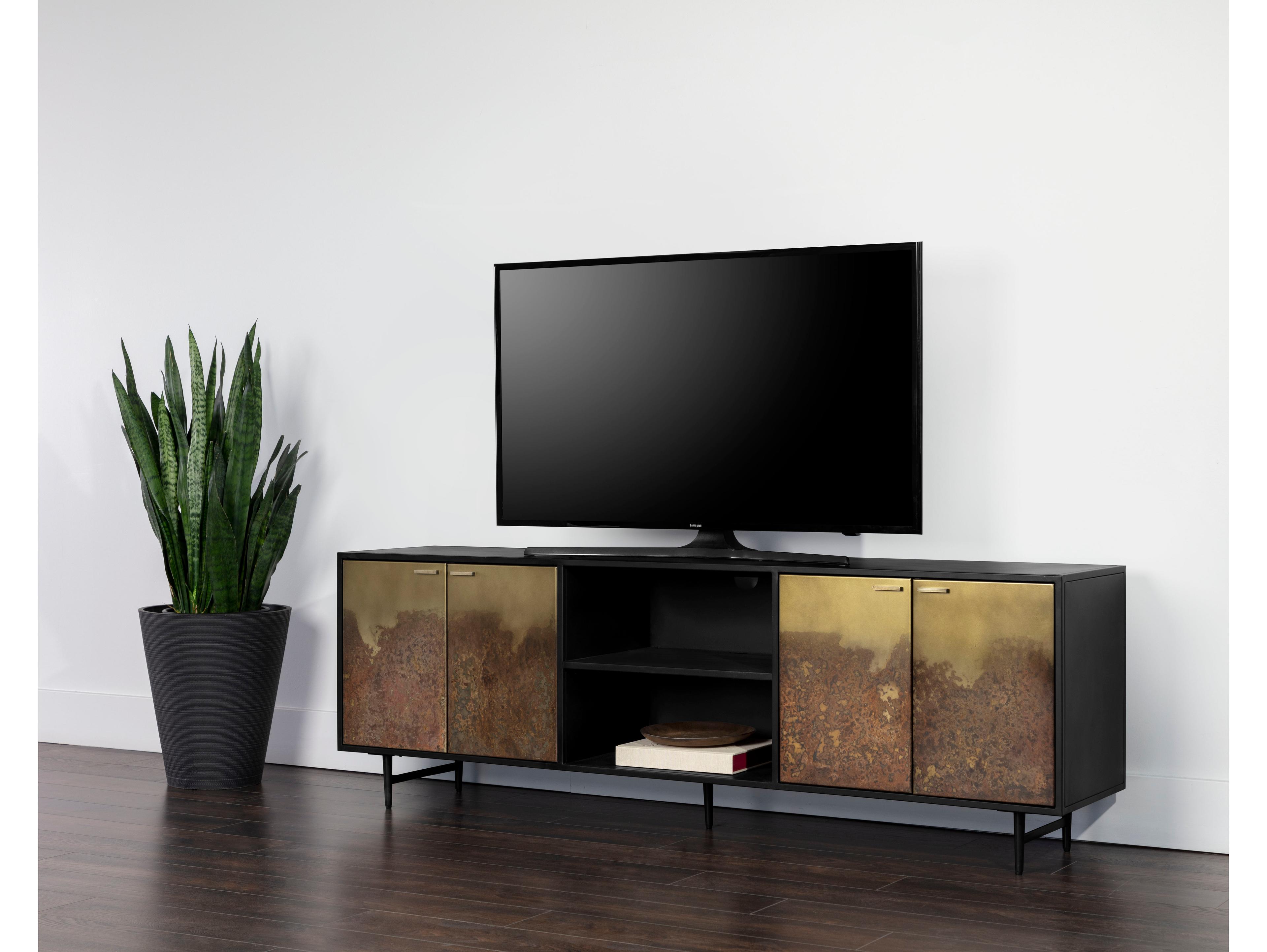 Sunpan Auburn 72" Antique Brass Black Media Console