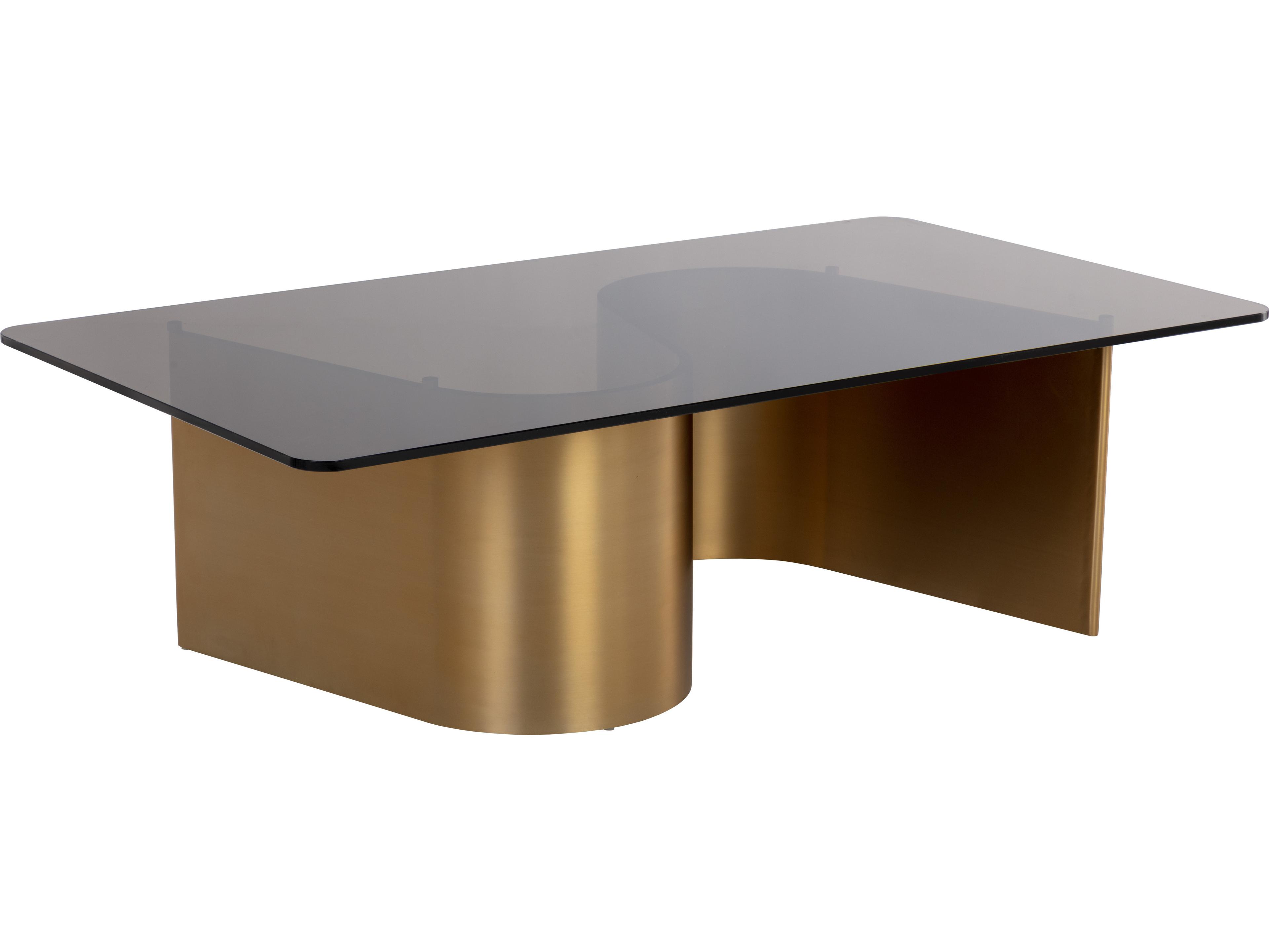 Sunpan Whisper Rectangular Glass Brown Gold Coffee Table