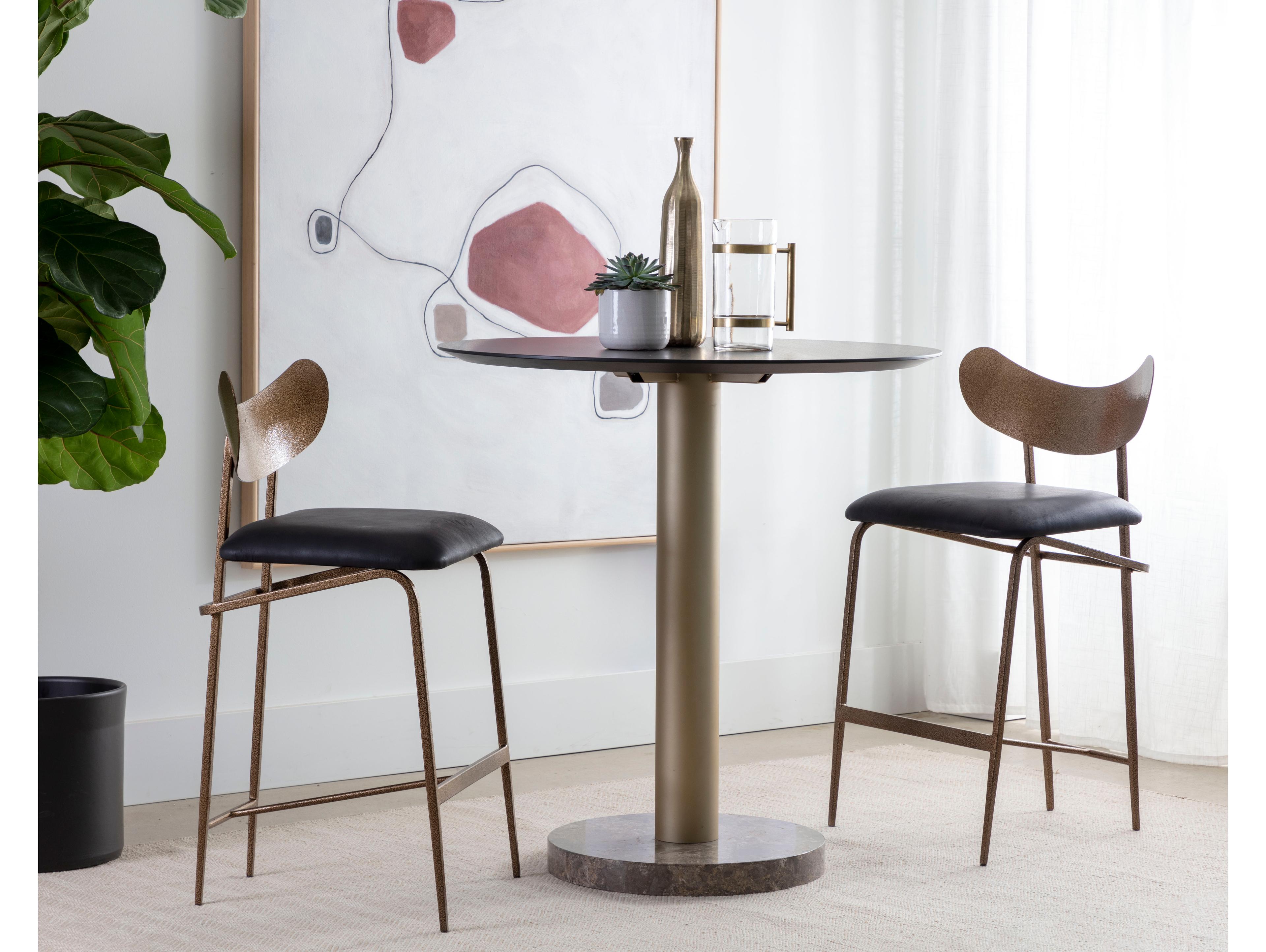 Sunpan Gibbons Antique Brass Charcoal Black Leather Counter Stool