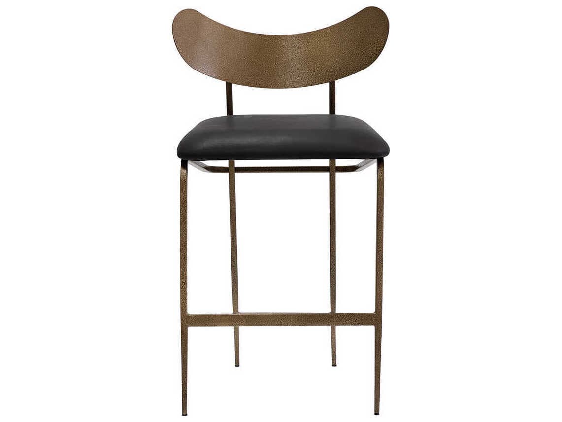 Sunpan Gibbons Antique Brass Charcoal Black Leather Counter Stool