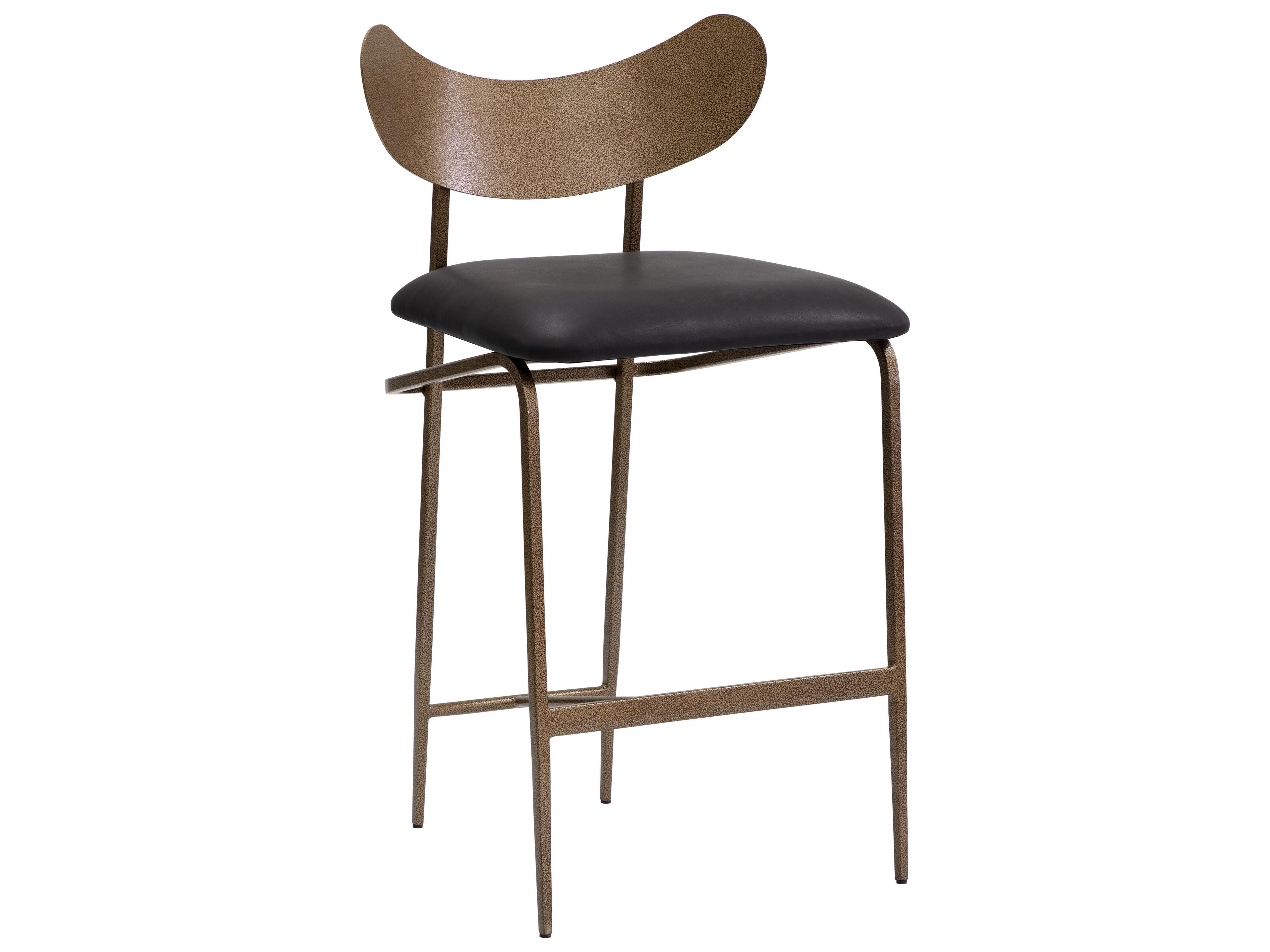 Sunpan Gibbons Antique Brass Charcoal Black Leather Counter Stool