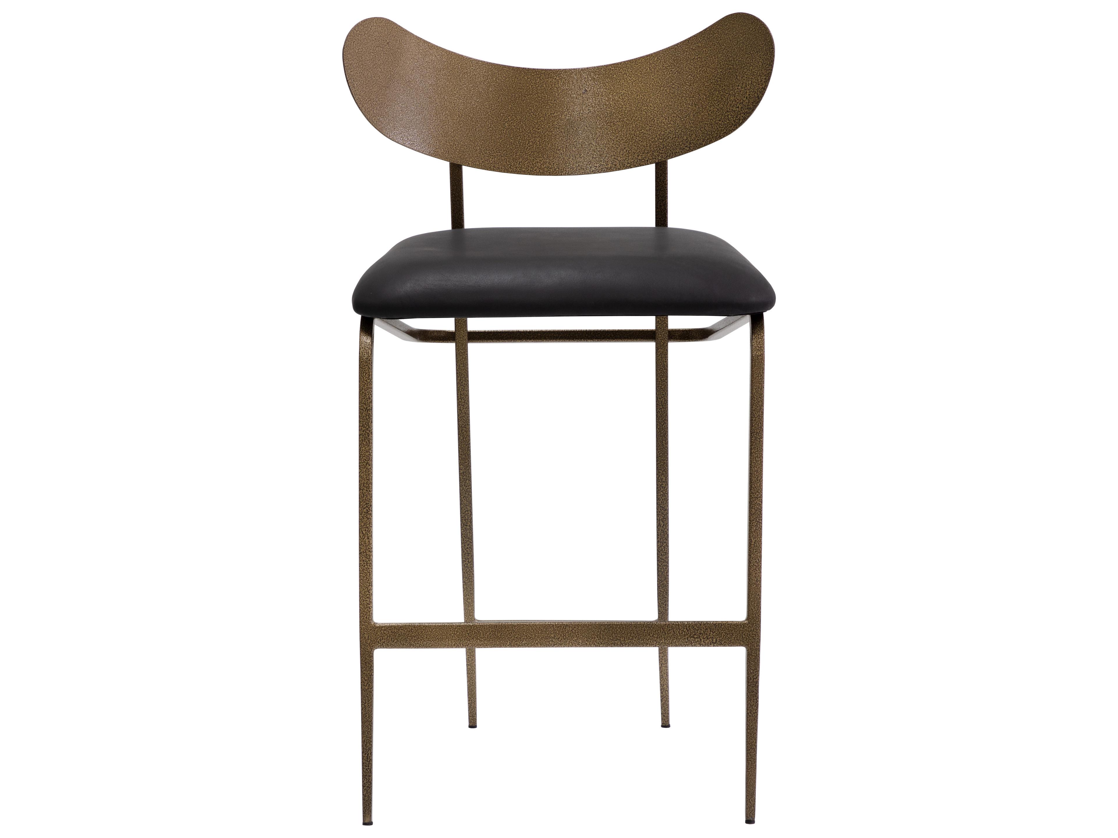 Sunpan Gibbons Antique Brass Charcoal Black Leather Counter Stool