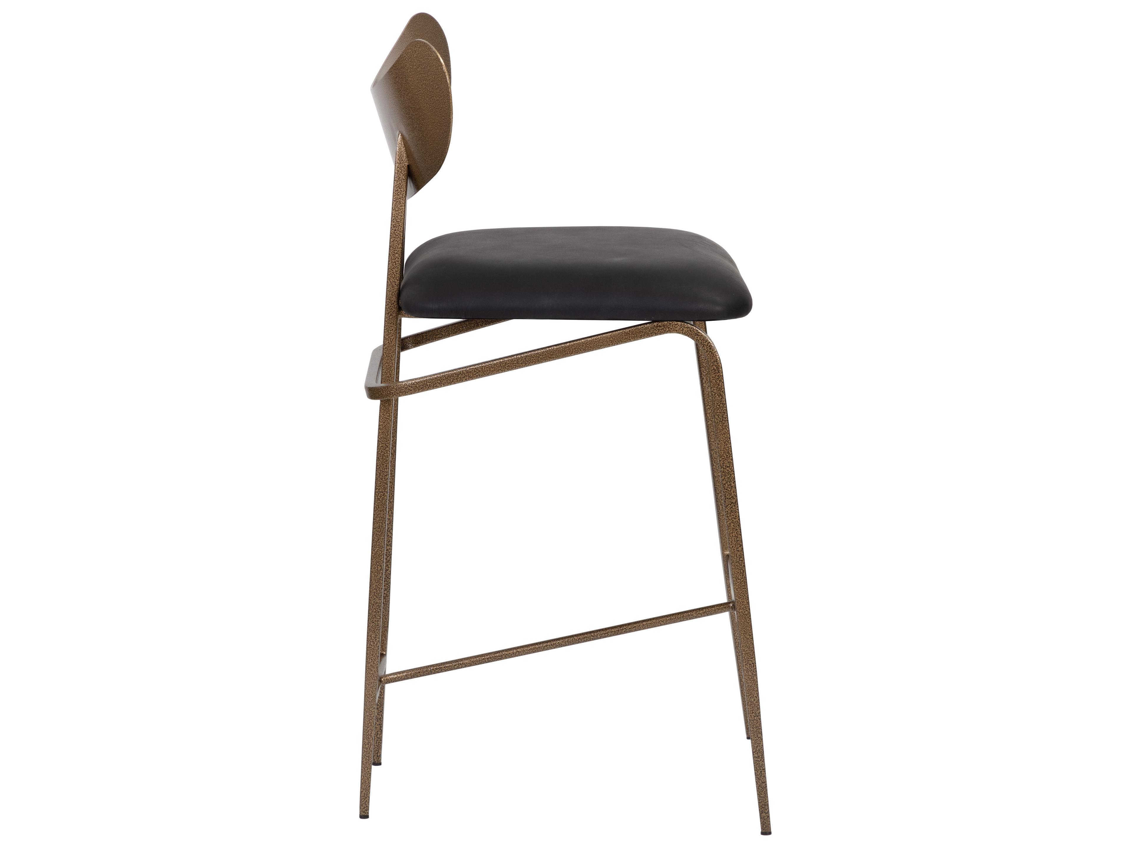 Sunpan Gibbons Antique Brass Charcoal Black Leather Counter Stool