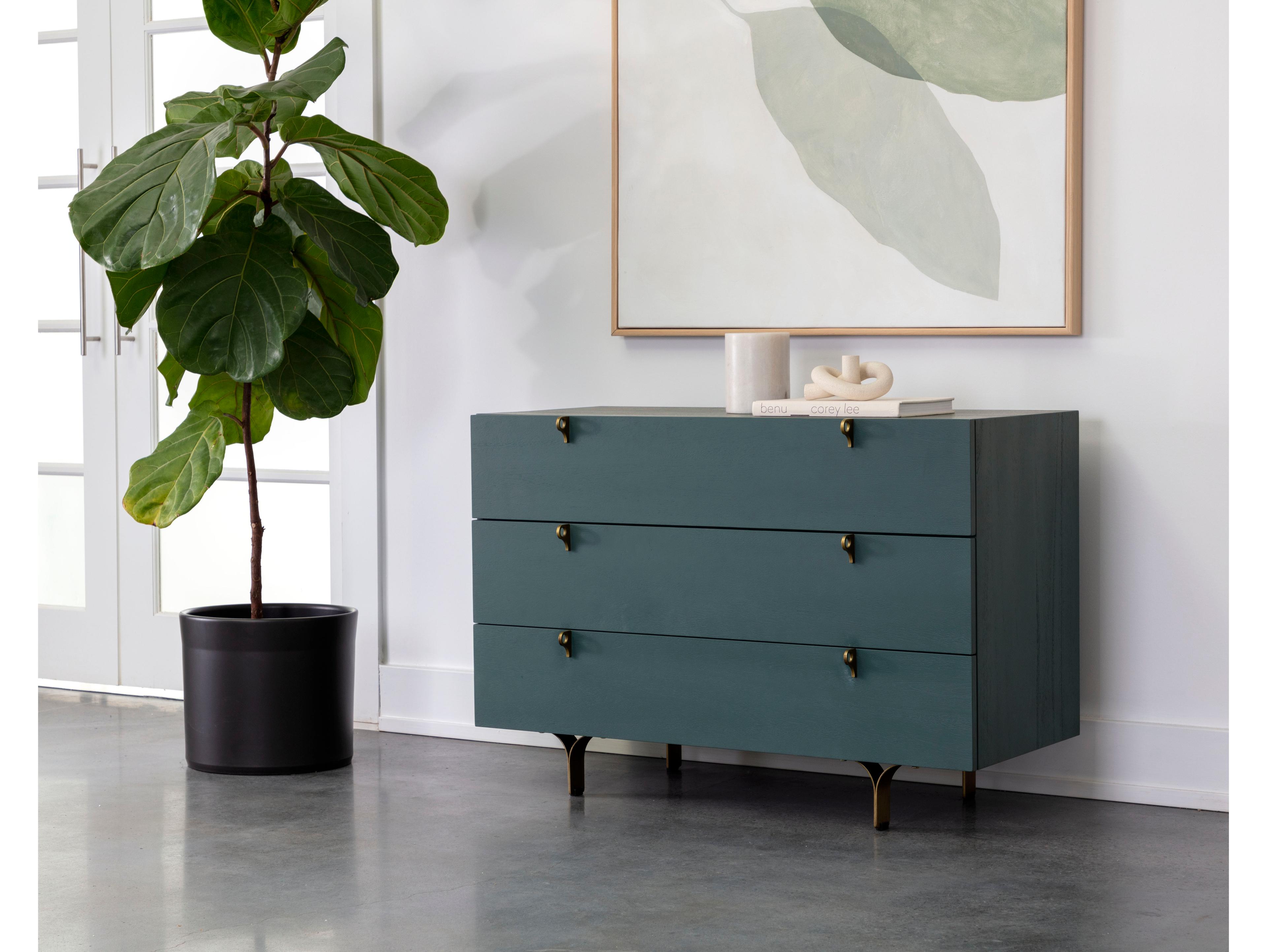 Sunpan Celine 3-Drawers Blue Acacia Wood Single Dresser