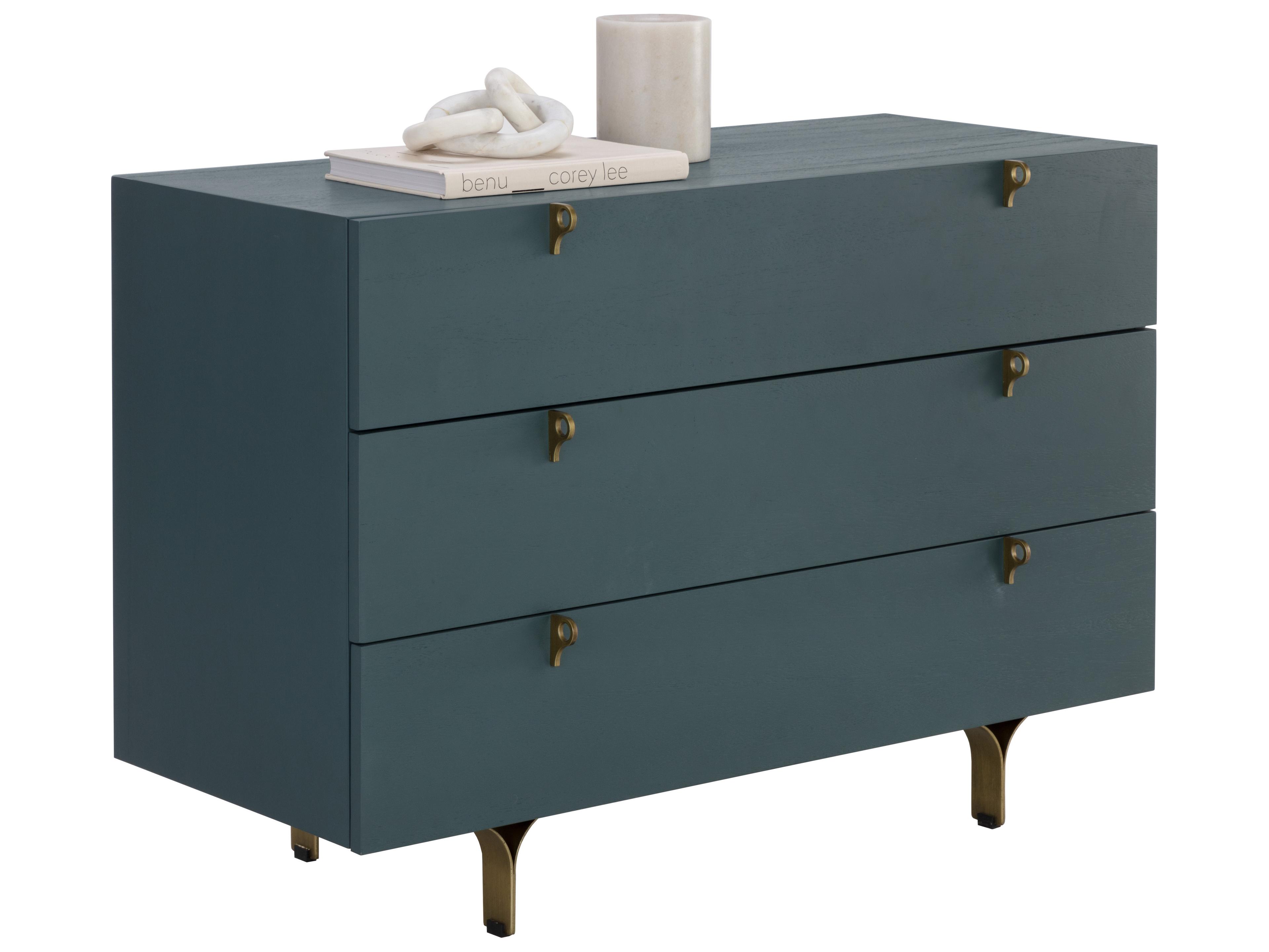 Sunpan Celine 3-Drawers Blue Acacia Wood Single Dresser