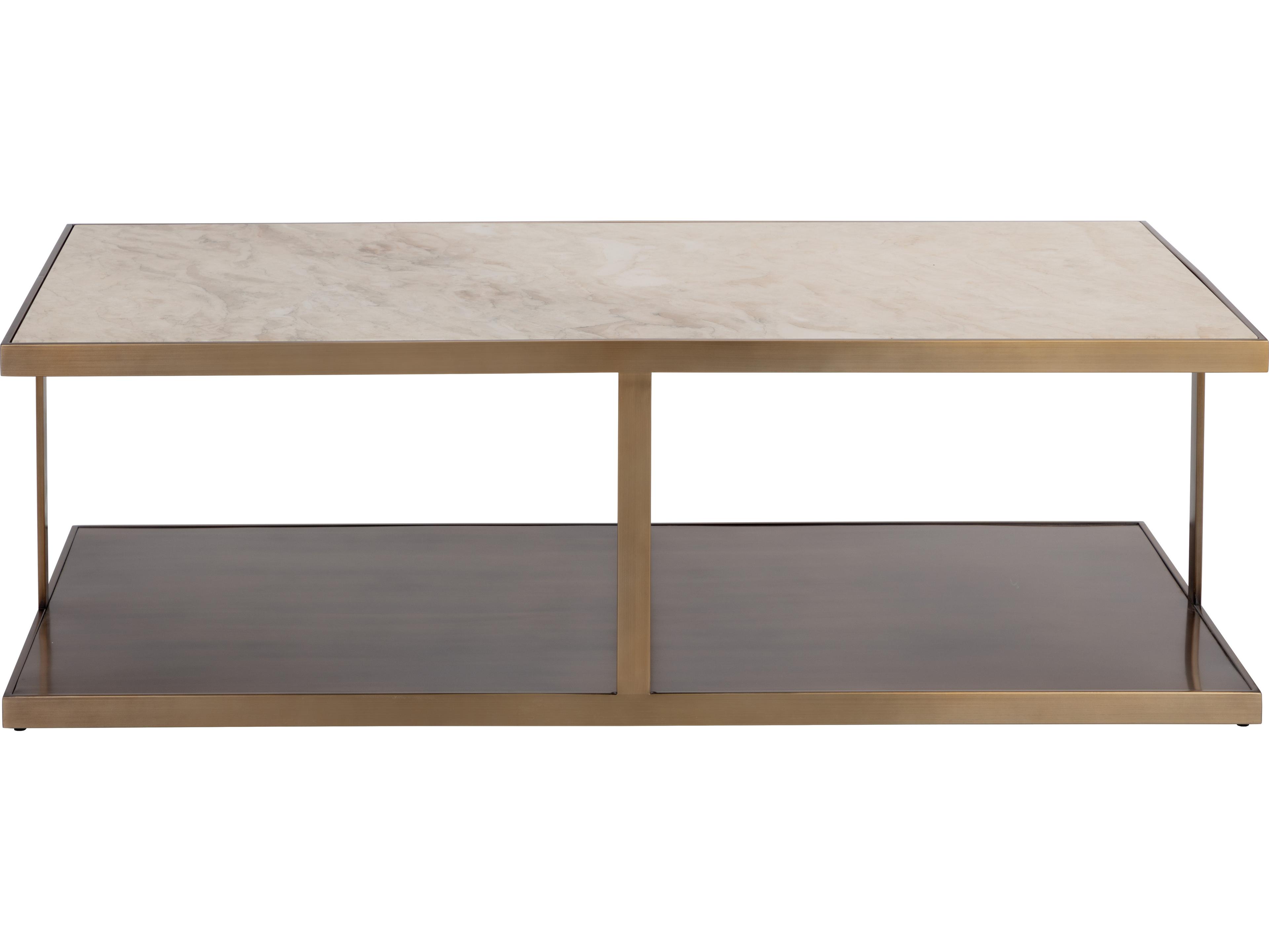 Sunpan Kamali Rectangular Marble Matte Antique Gold Coffee Table