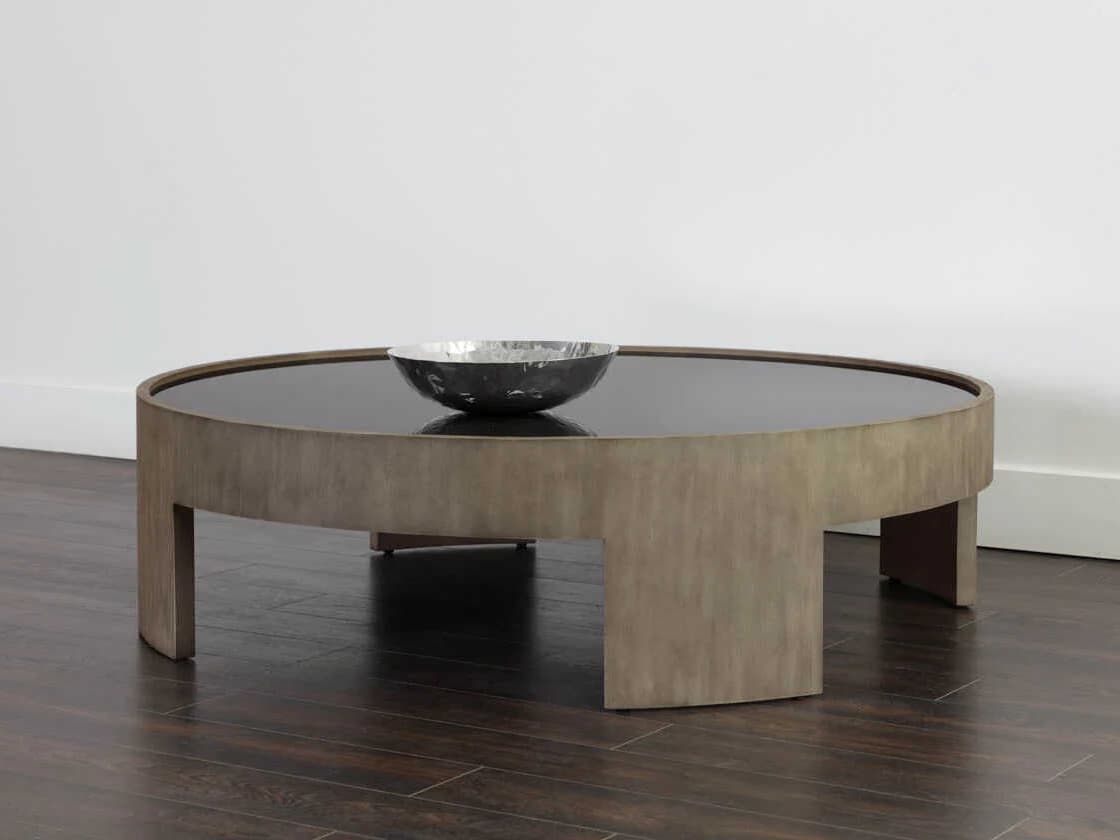 Sunpan Westport Round Glass Smoked Ash Grey Coffee Table