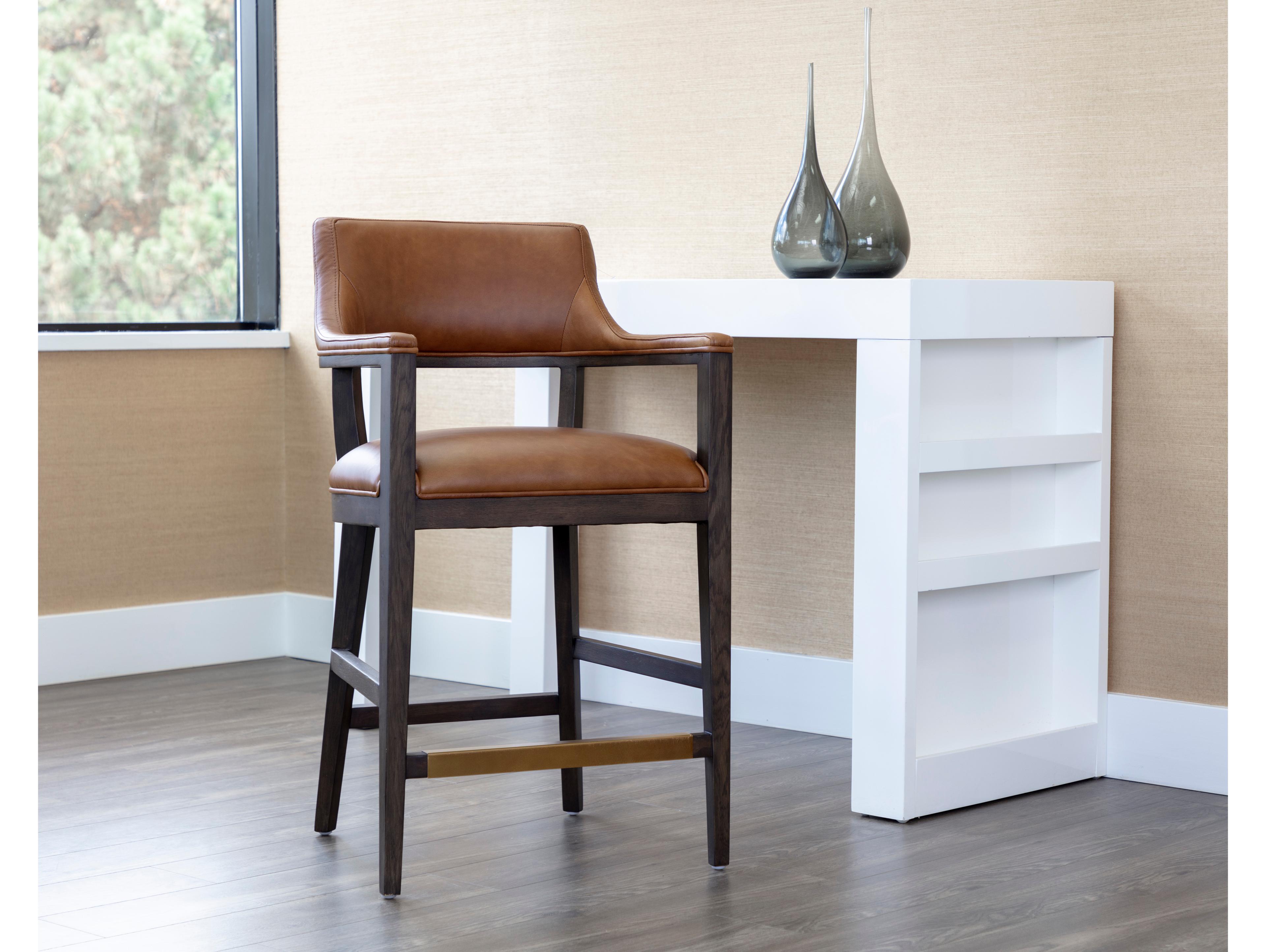 Sunpan Westport Brown Leather Counter Stool