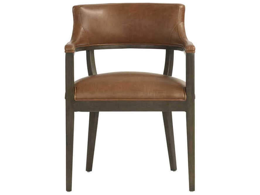 Sunpan Brylea Oak Wood Brown Leather Arm Dining Chair