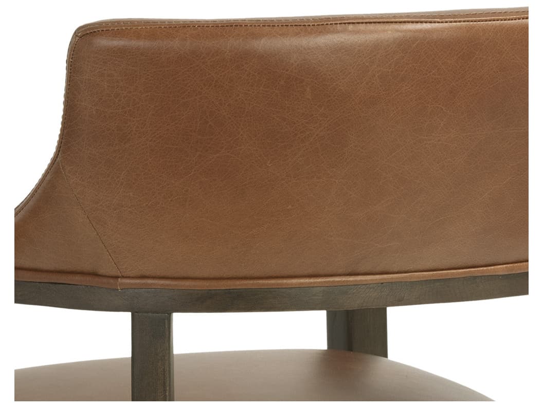 Sunpan Brylea Oak Wood Brown Leather Arm Dining Chair