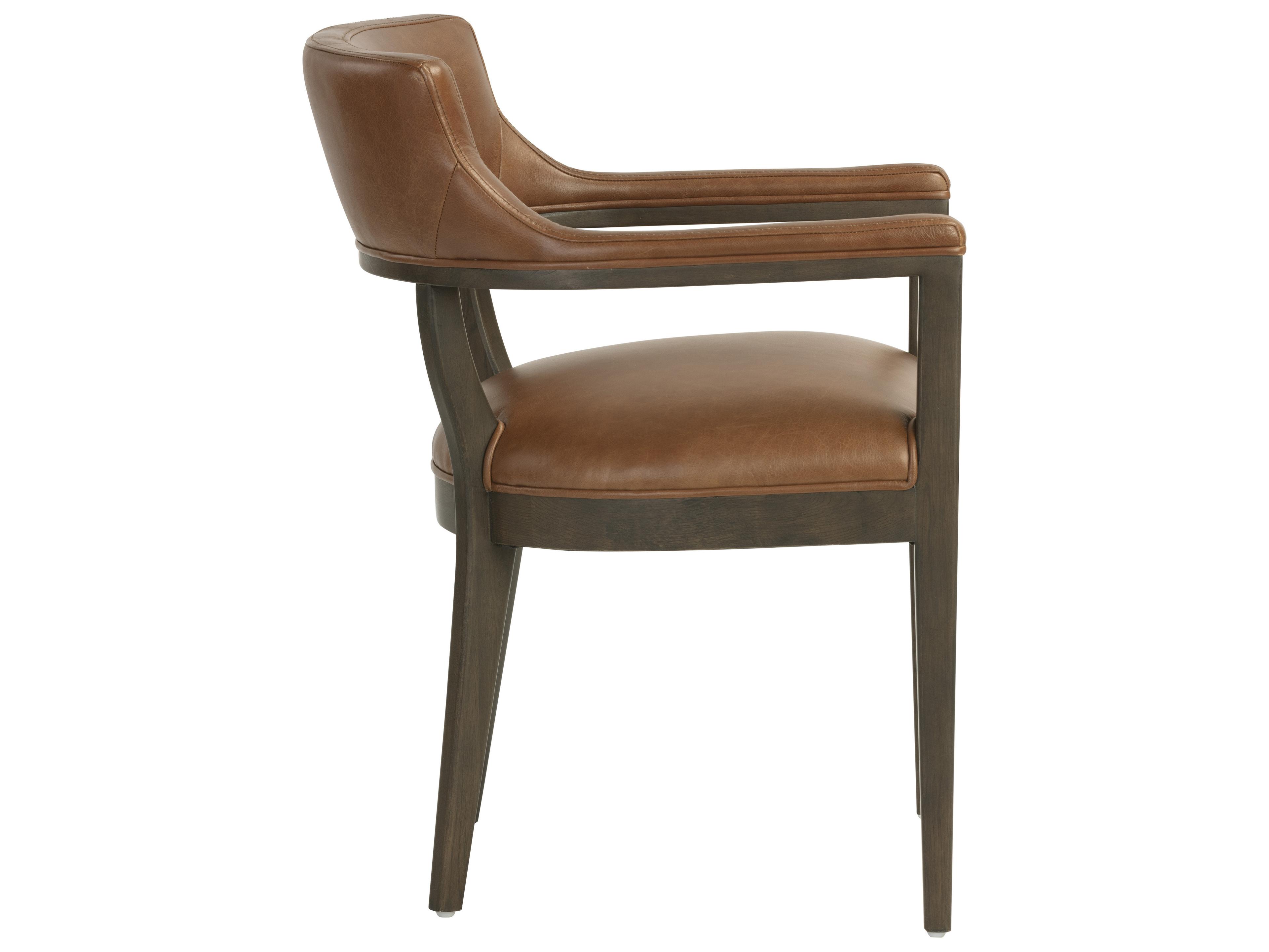 Sunpan Brylea Oak Wood Brown Leather Arm Dining Chair