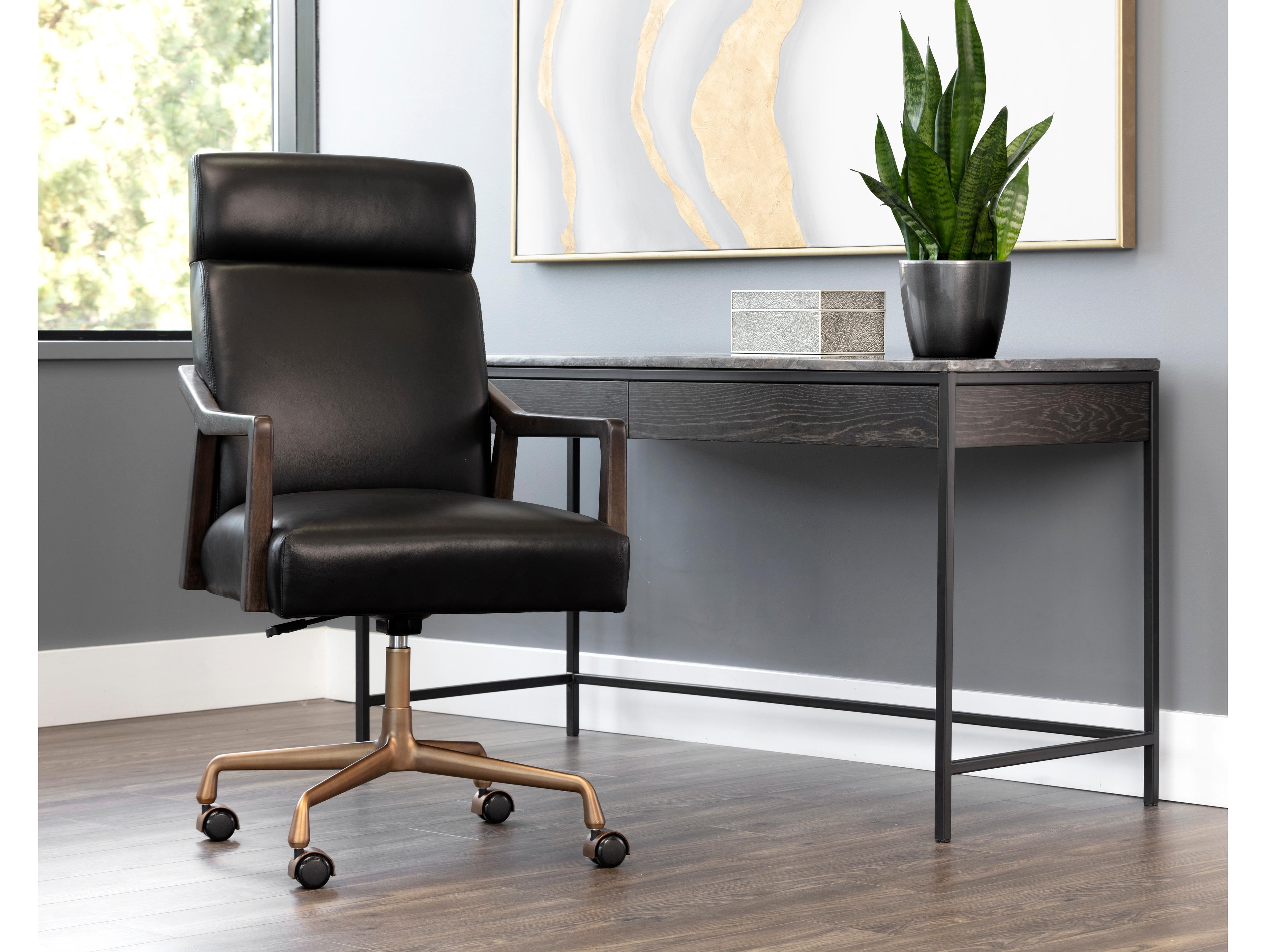 Sunpan Westport Black Leather Adjustable Computer Office Chair