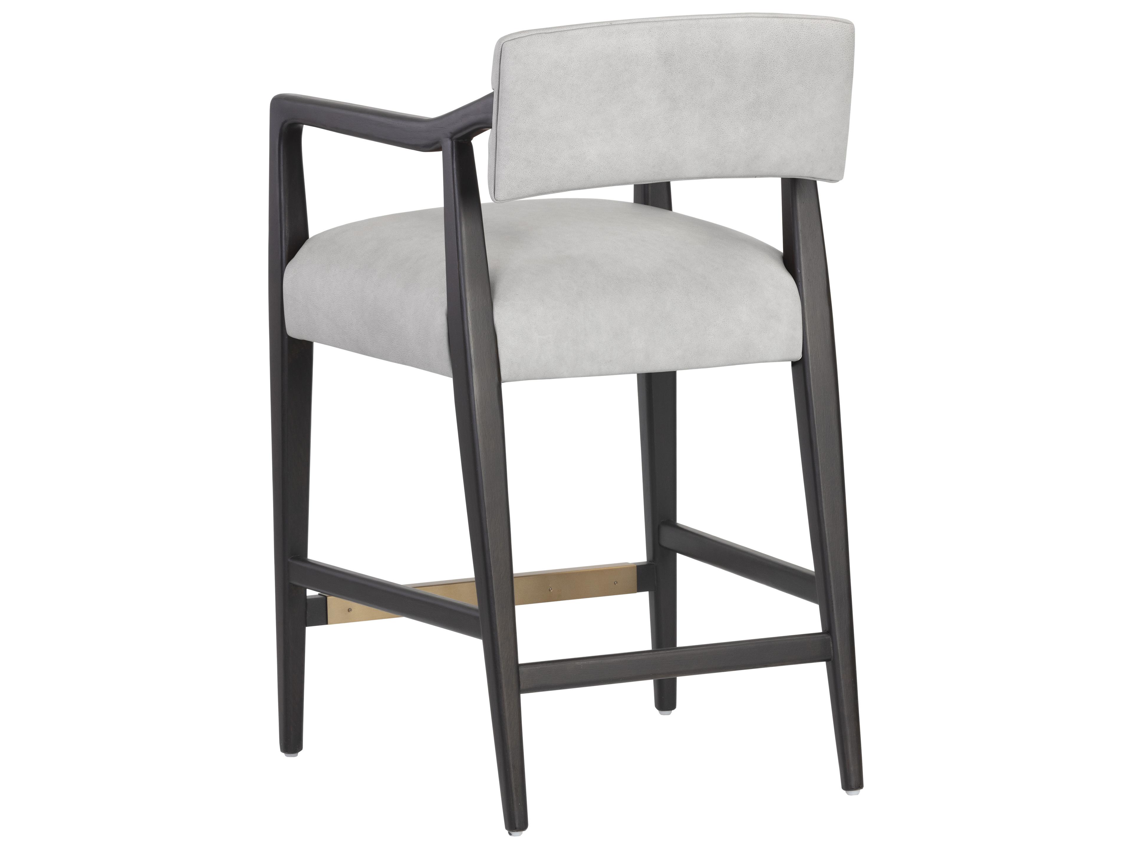 Sunpan Keagan Grey Leather Oak Wood Counter Stool
