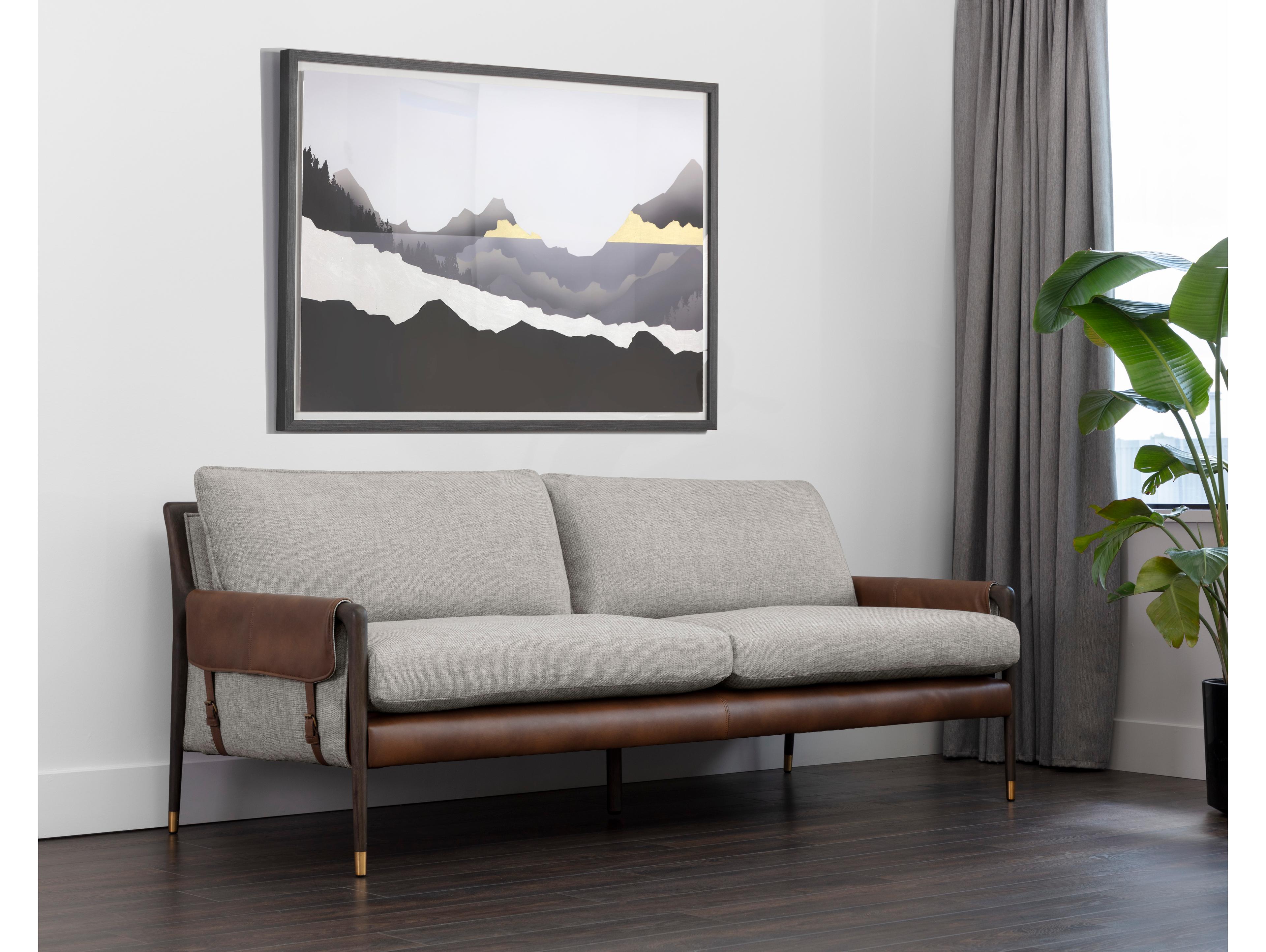 Sunpan Mauti Brown Vault Fog Bravo Cognac Upholstered Sofa