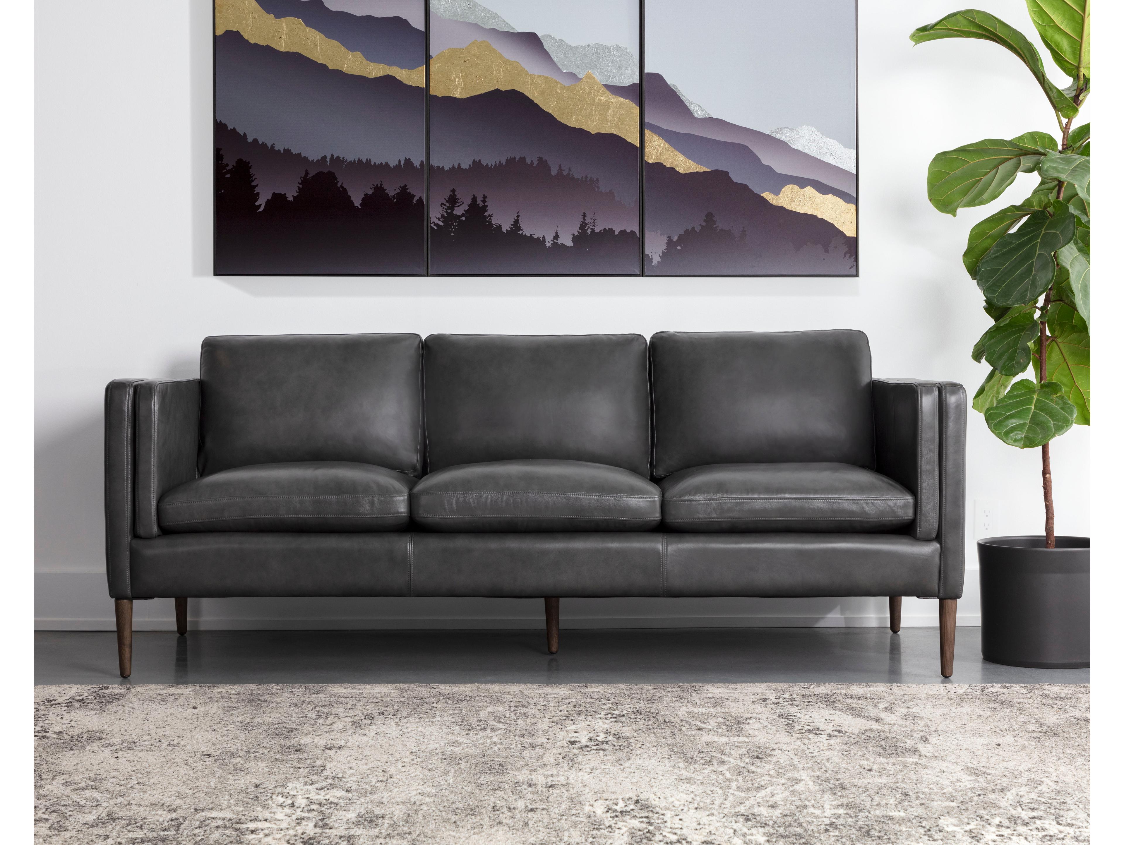 Sunpan Richmond Brentwood Charcoal Leather Black Upholstered Sofa