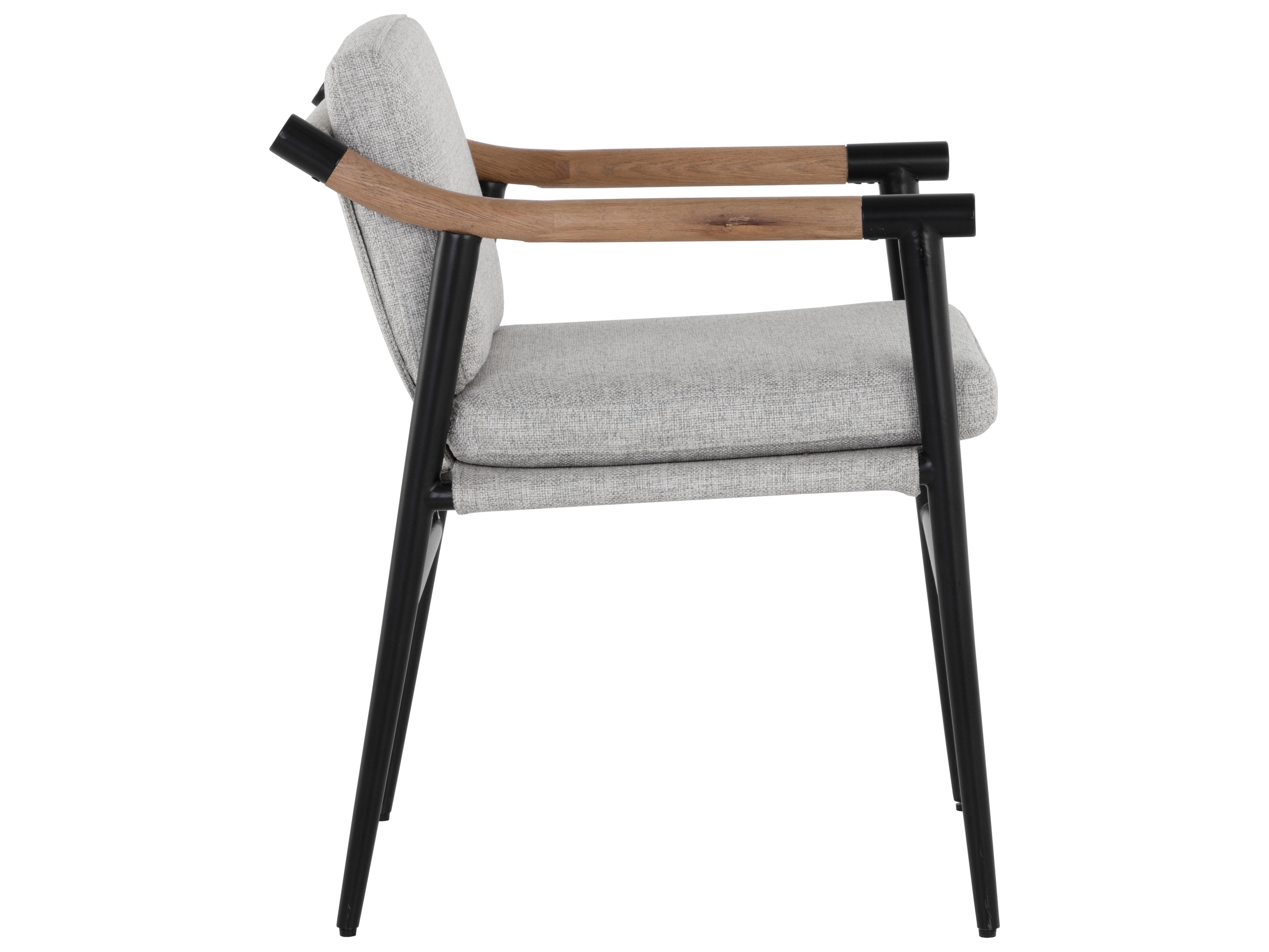 Sunpan Meadow Oak Wood Black Upholstered Arm Dining Chair