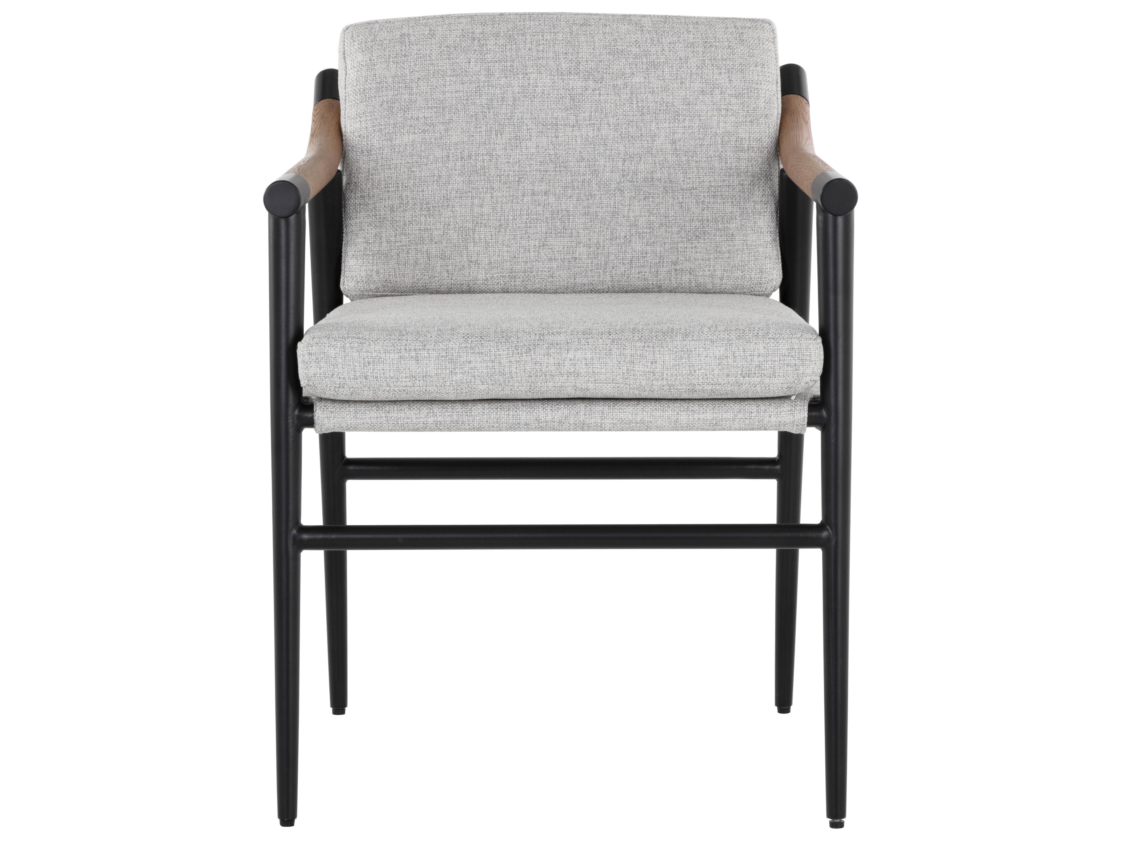 Sunpan Meadow Oak Wood Black Upholstered Arm Dining Chair