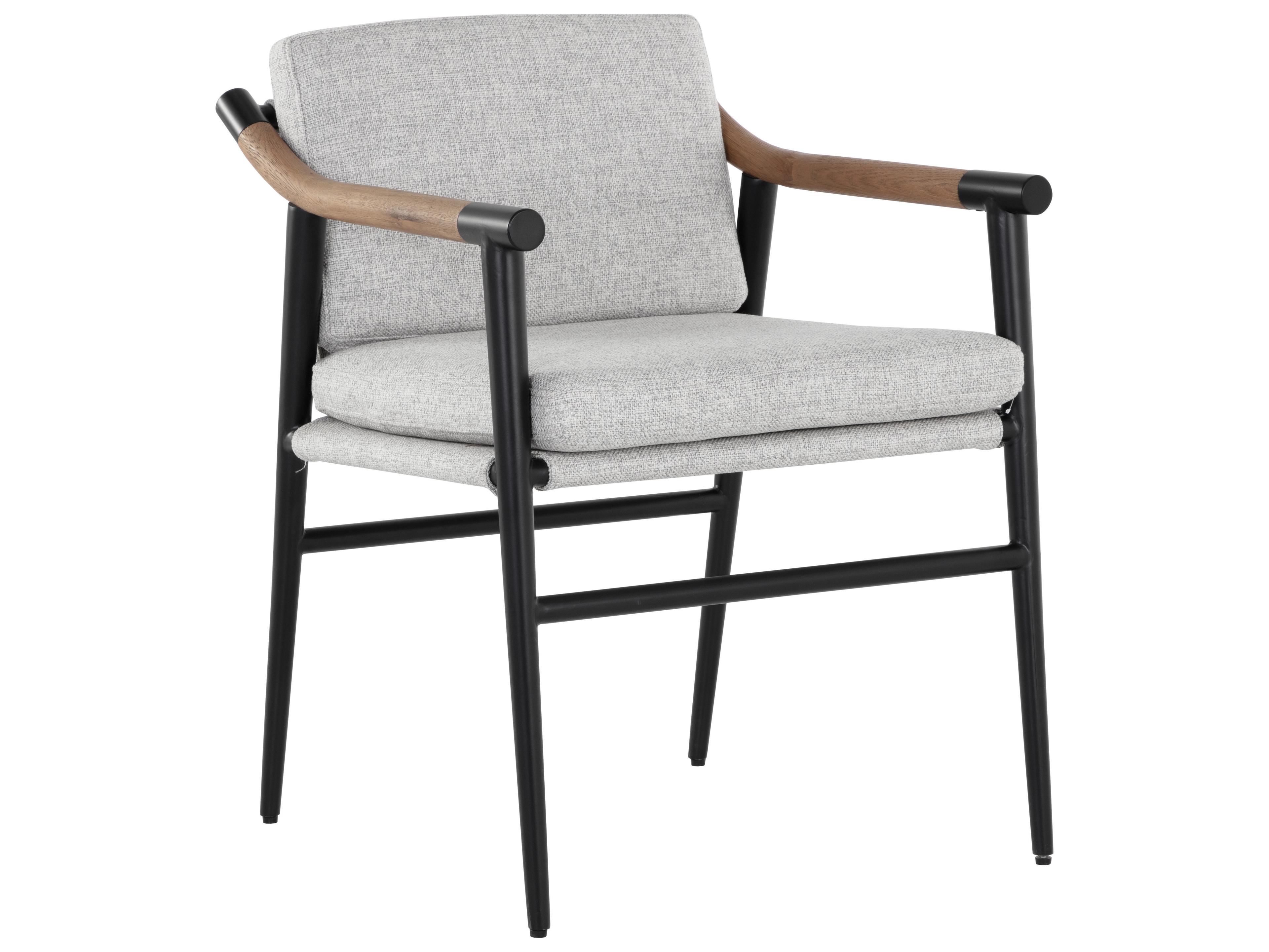 Sunpan Meadow Oak Wood Black Upholstered Arm Dining Chair