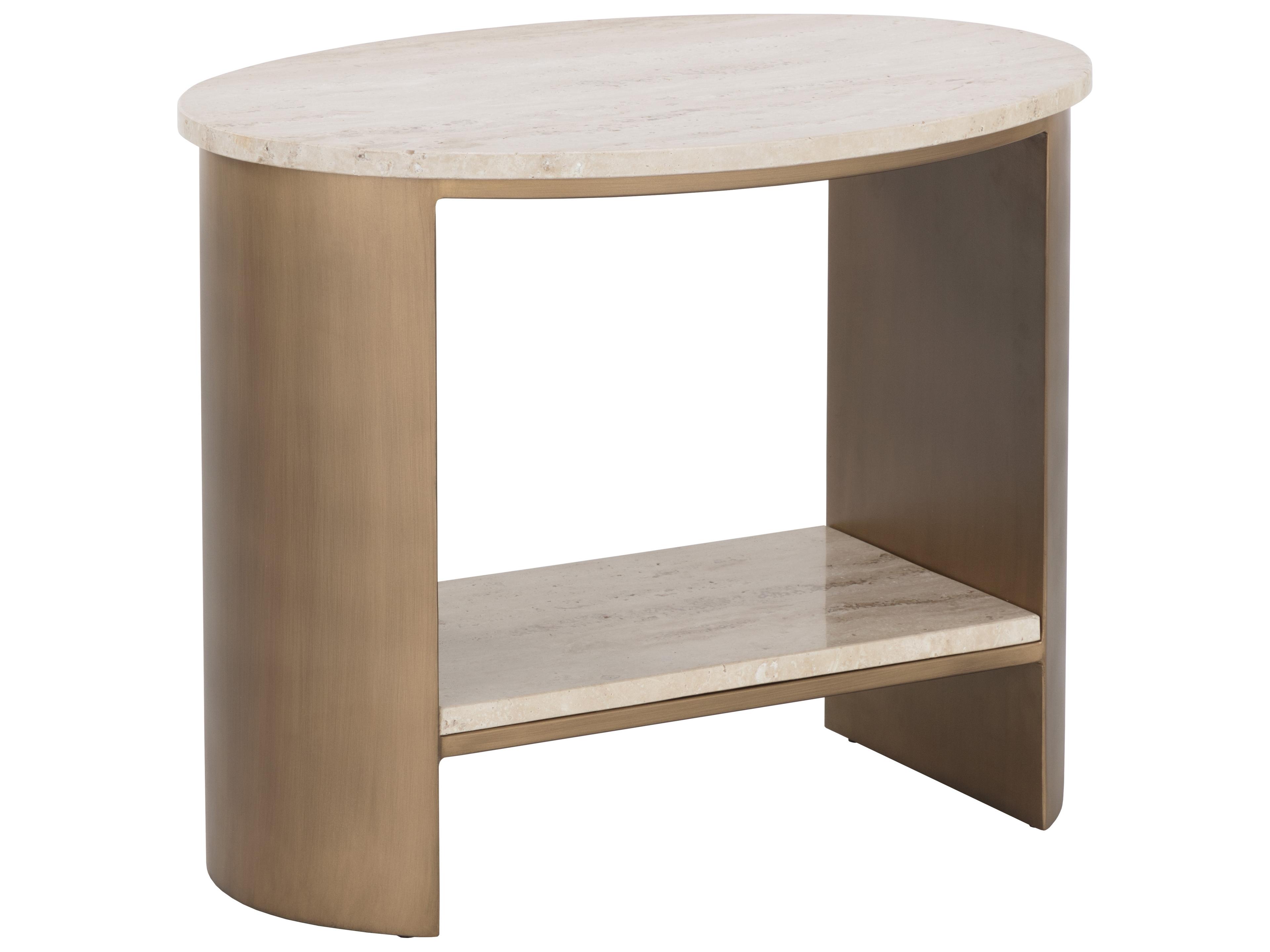 Sunpan Roshni Oval Marble Natural Antique Gold End Table