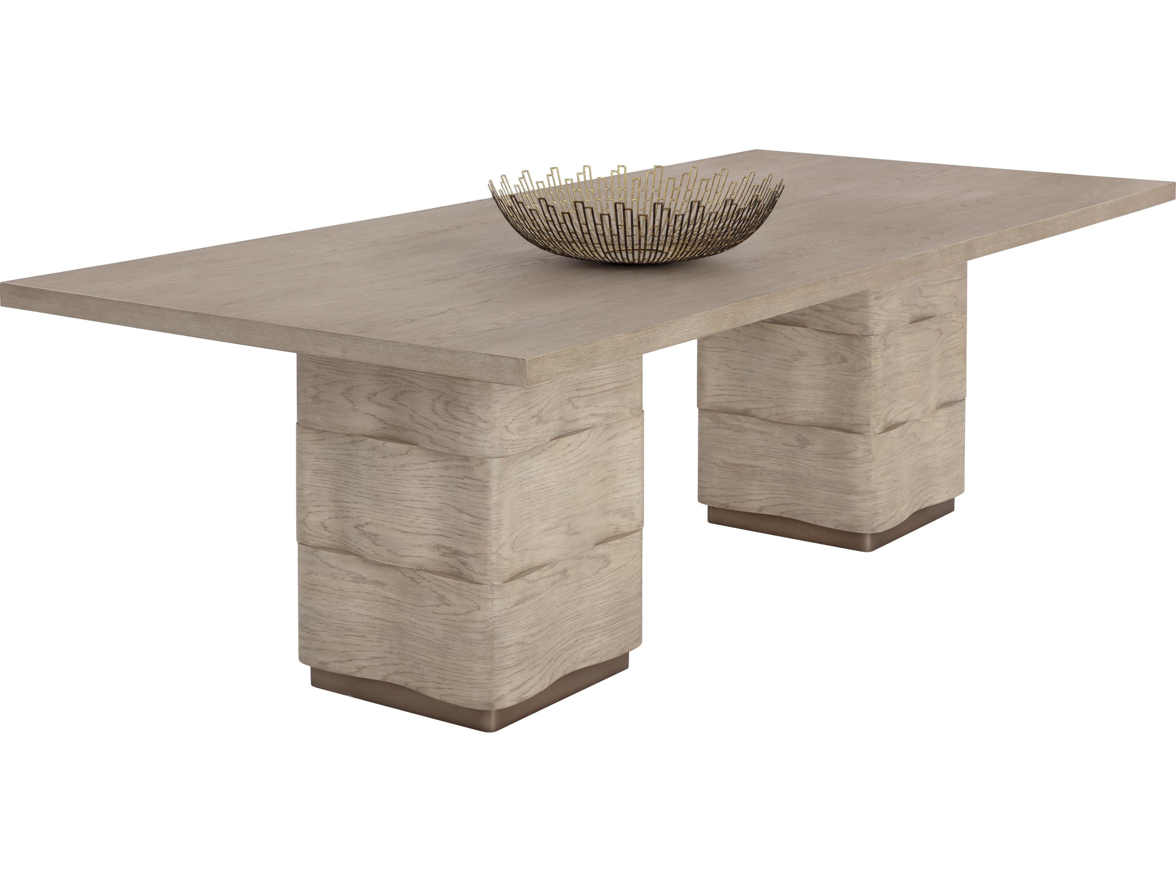 Sunpan Hoyos Rectangular Wood Light Wash Warm Brass Dining Table