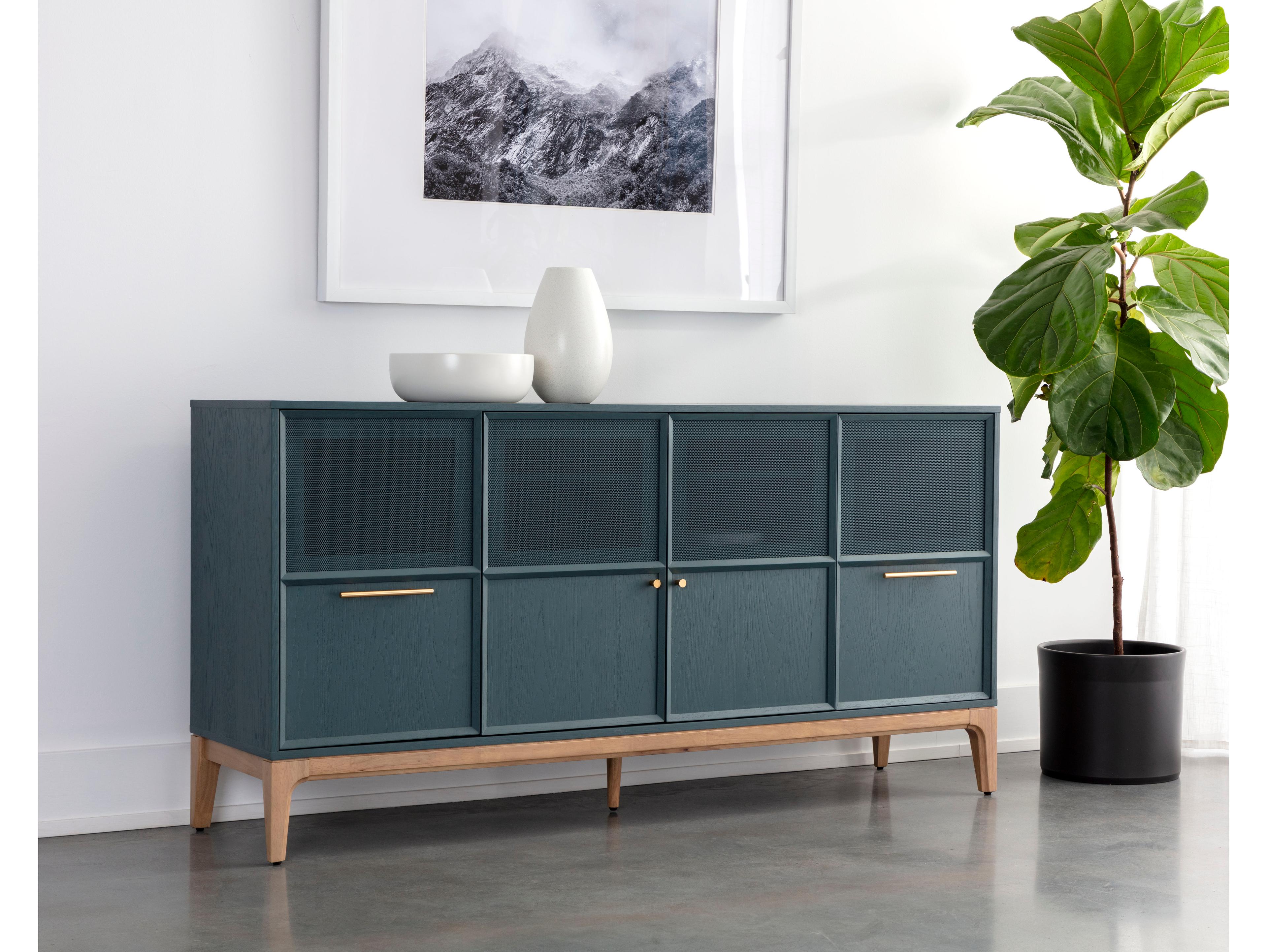 Sunpan Rivero 71" Oak Wood Teal Sideboard
