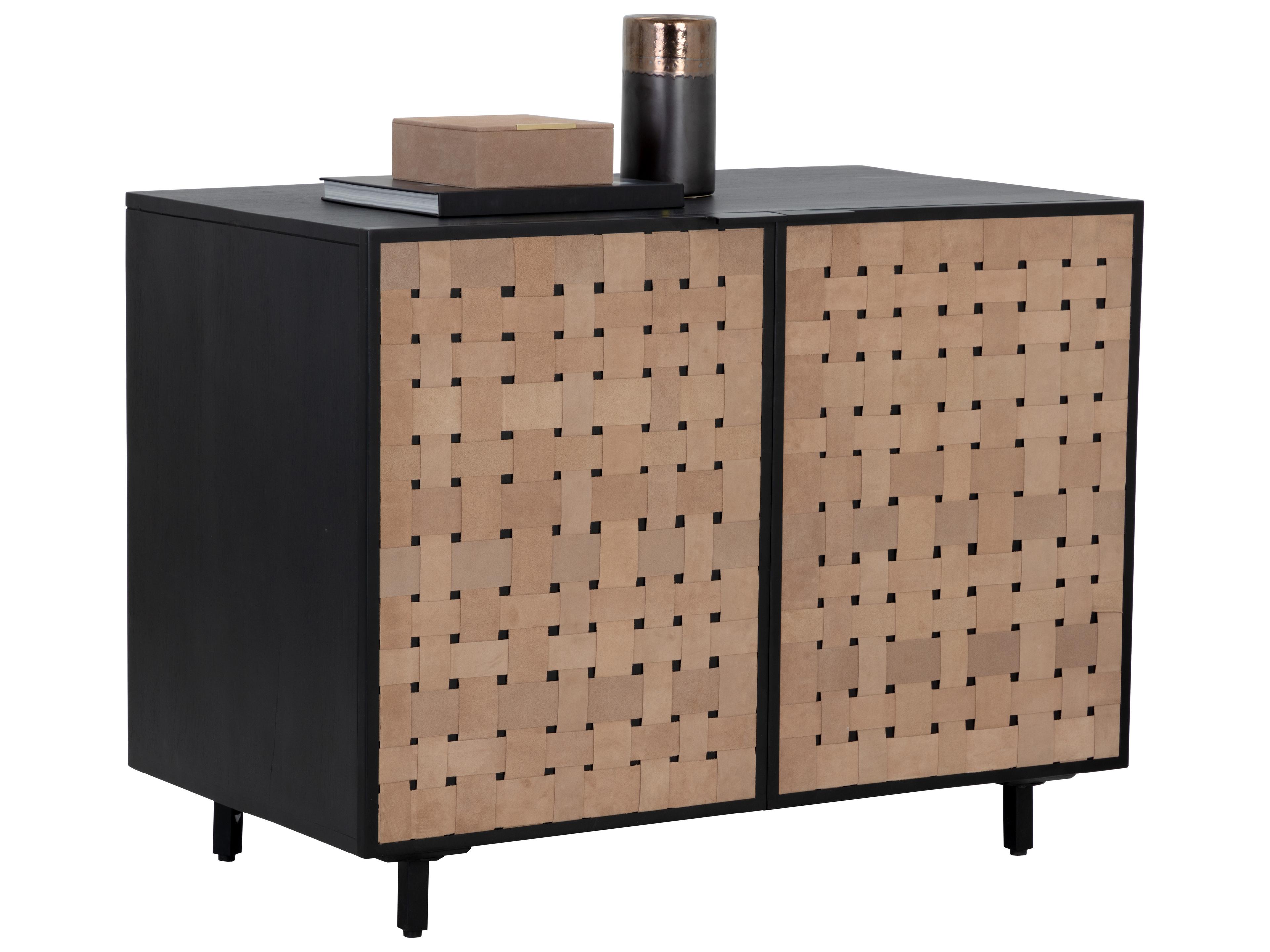 Sunpan Omari 40" Suede Light Tan Leather Sideboard