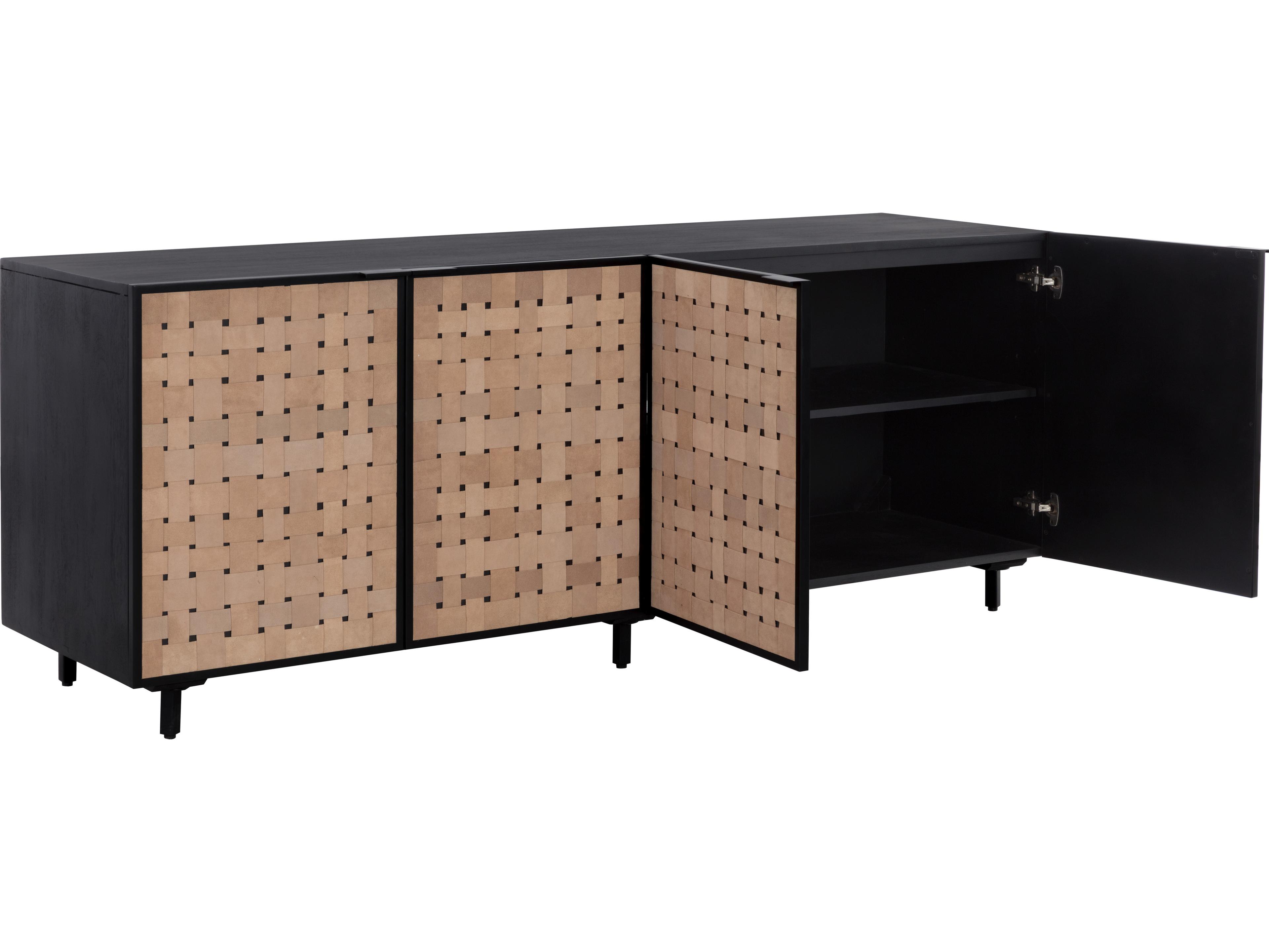 Sunpan Omari 80" Suede Light Tan Leather Sideboard