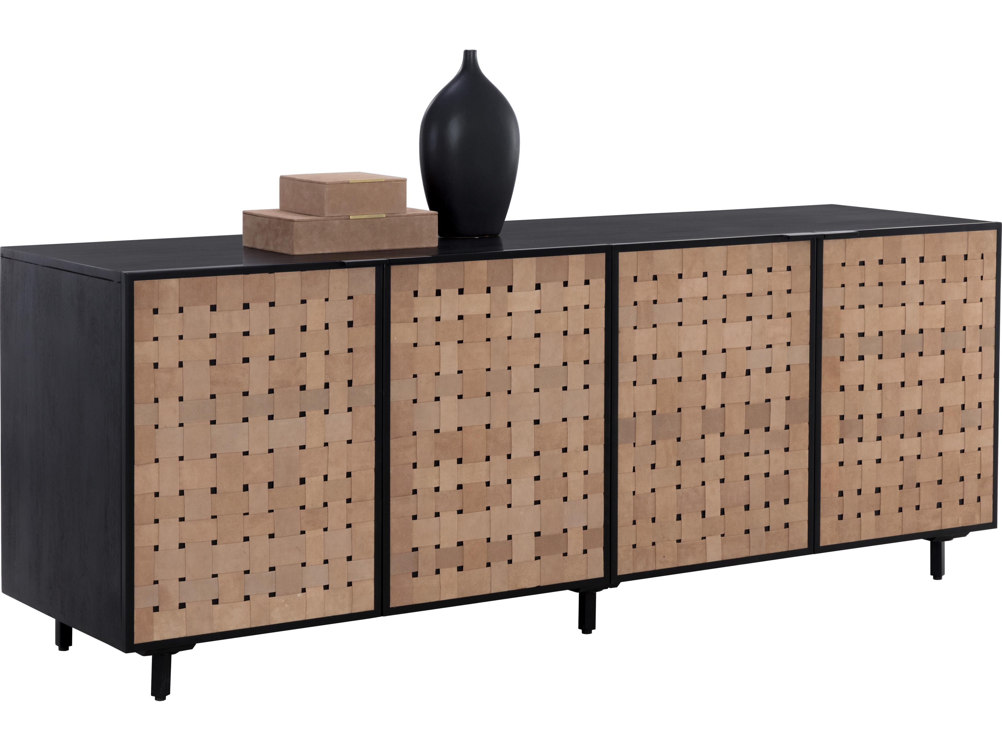 Sunpan Omari 80" Suede Light Tan Leather Sideboard