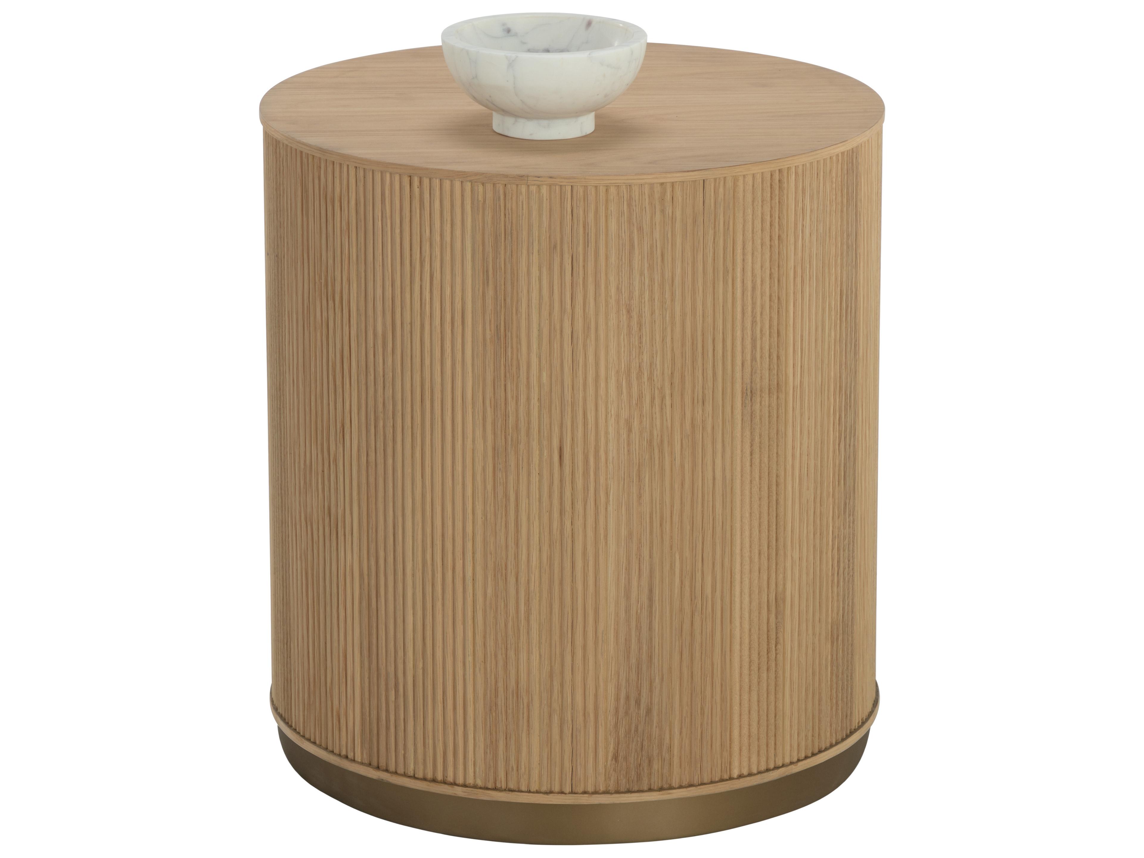 Sunpan Kalla Round Wood Rustic Oak End Table