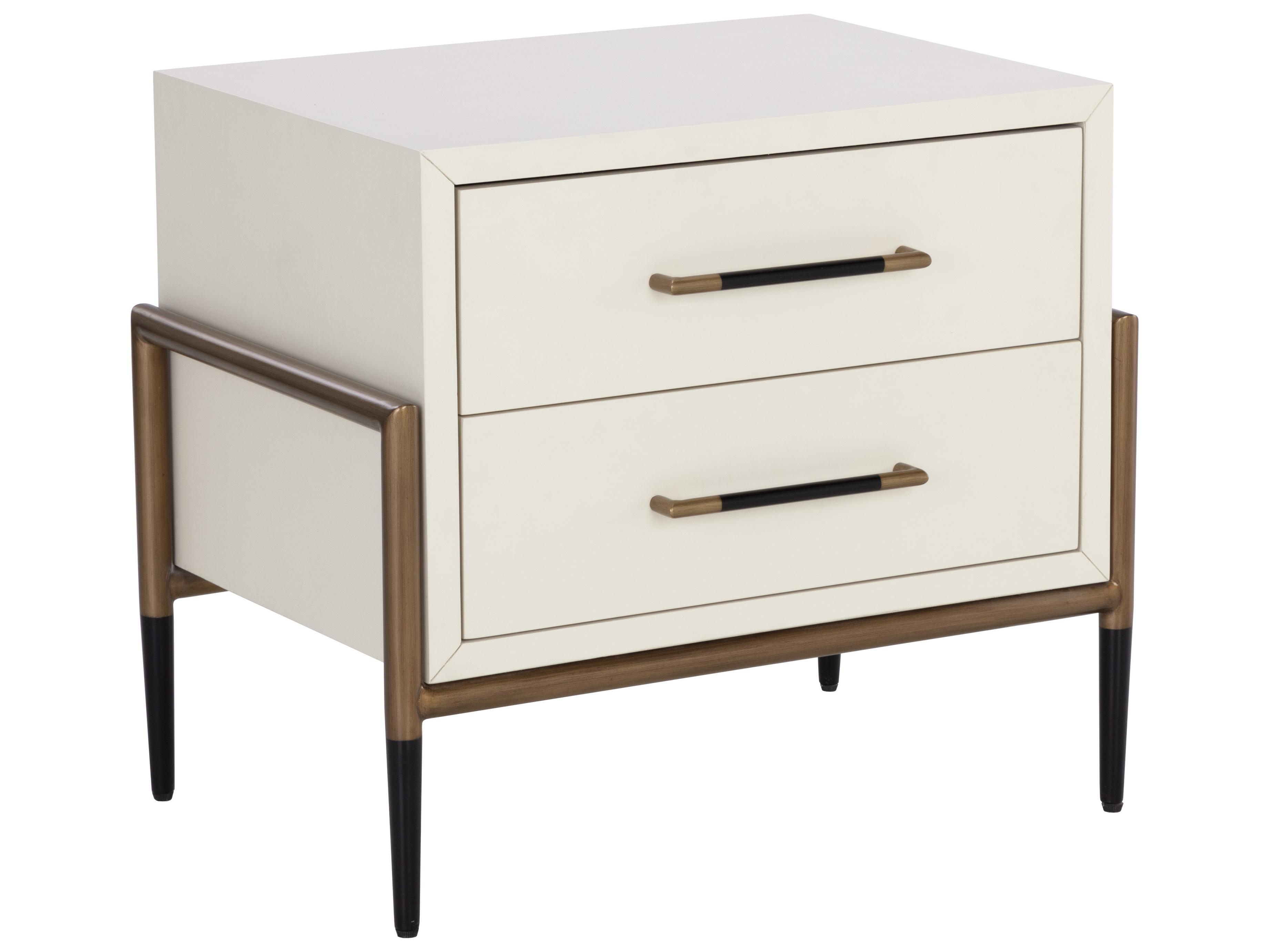 Sunpan Weldrick 2-Drawers White Acacia Wood Nightstand