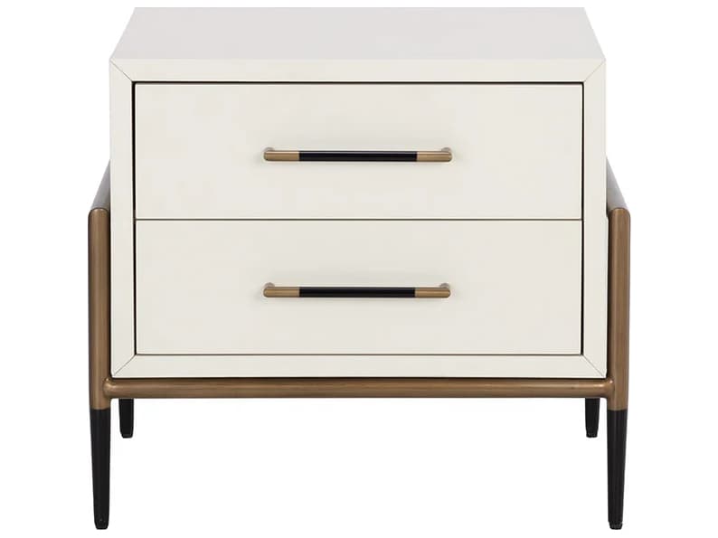 Sunpan Weldrick 2-Drawers White Acacia Wood Nightstand