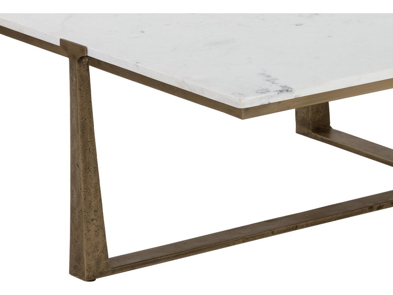Sunpan Cowell Rectangular Marble White Antique Brass Coffee Table