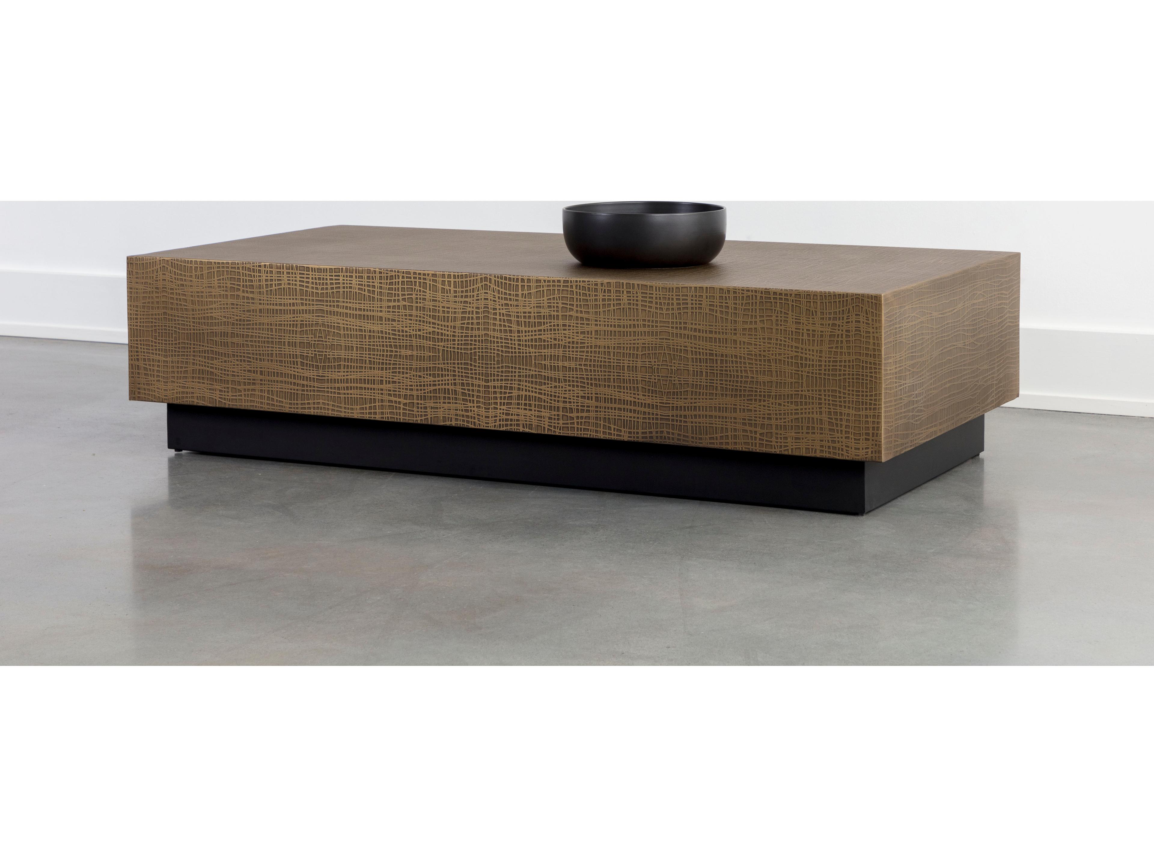 Sunpan Albans Rectangular Metal Antique Brass Black Coffee Table