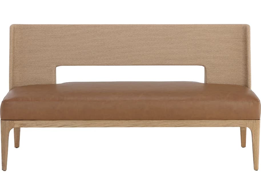 Sunpan Brocco Milliken Cognac Brown Faux Leather Accent Bench