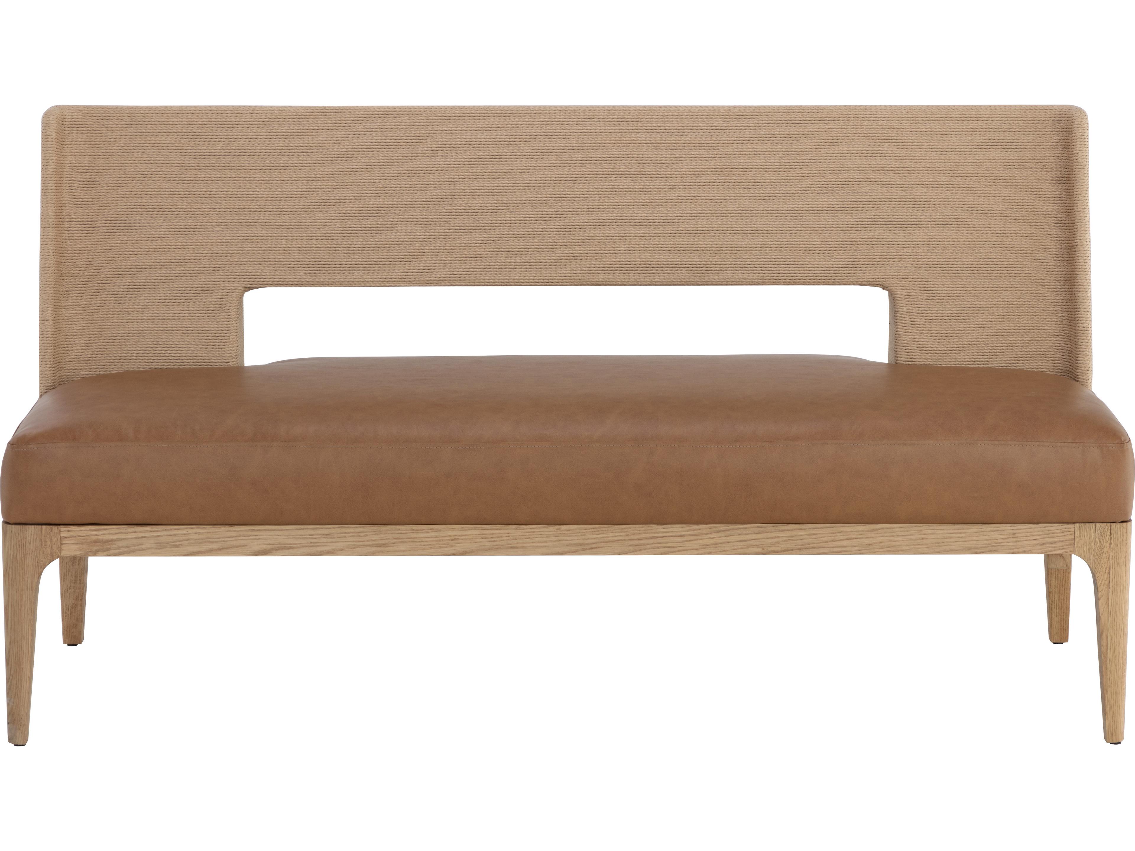 Sunpan Brocco Milliken Cognac Brown Faux Leather Accent Bench