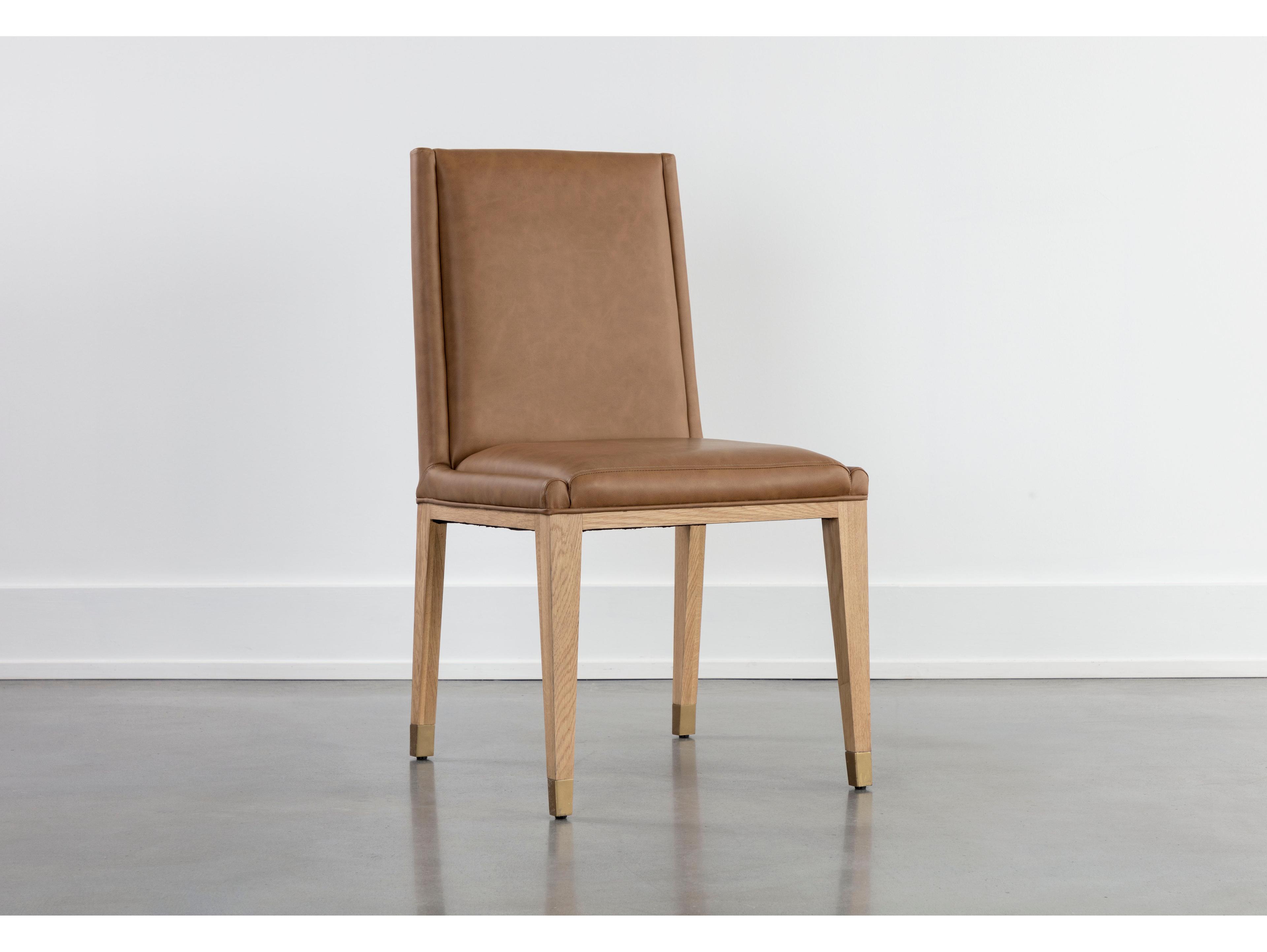 Sunpan Kalla Oak Wood Faux Leather Side Dining Chair