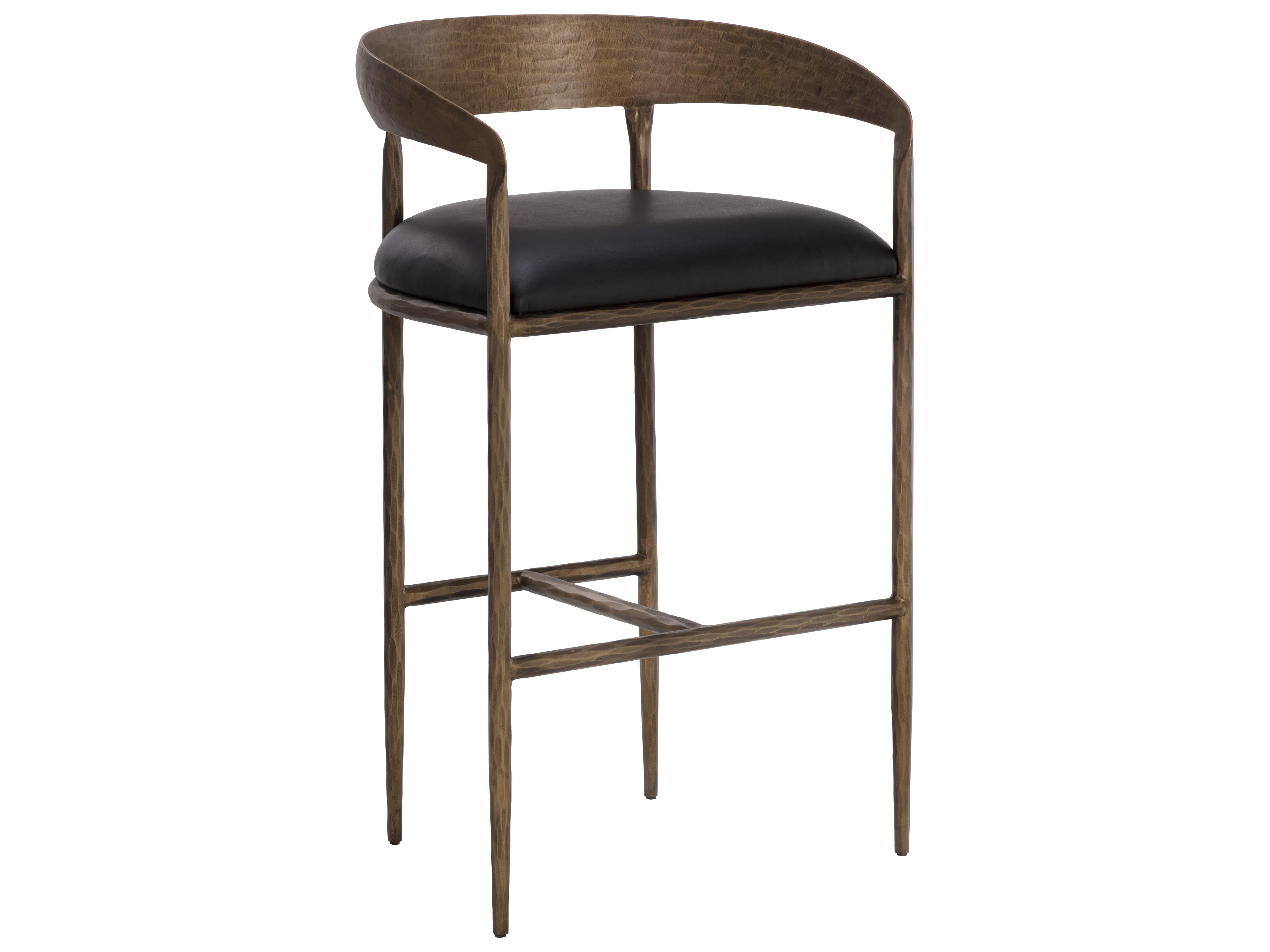 Sunpan Zanatta Charcoal Black Leather Bar Stool