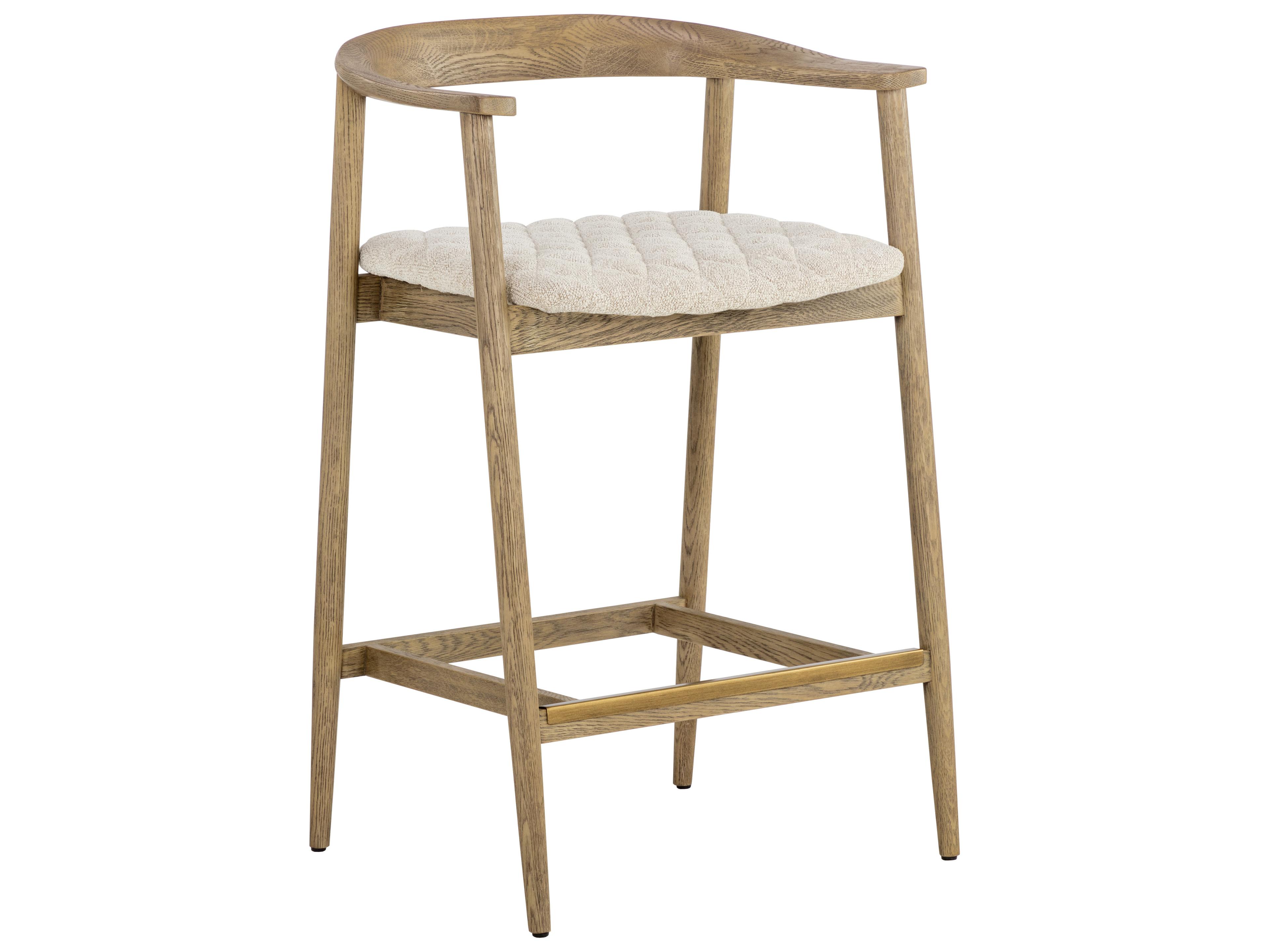 Sunpan Jeremy Weathered Oak Dove Cream Upholstered Wood Counter Stool
