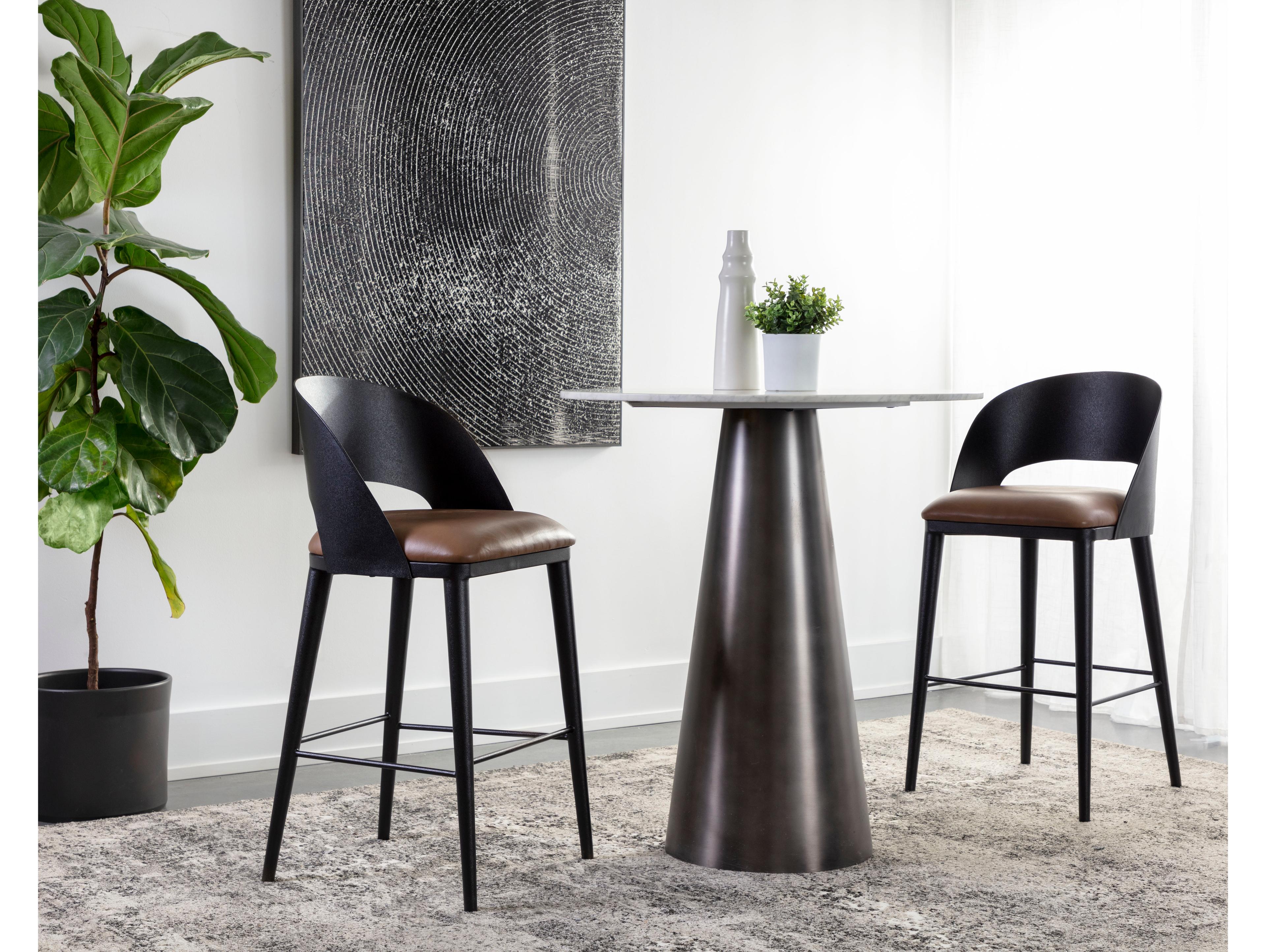 Sunpan Dezirae Black Cognac Leather Bar Stool