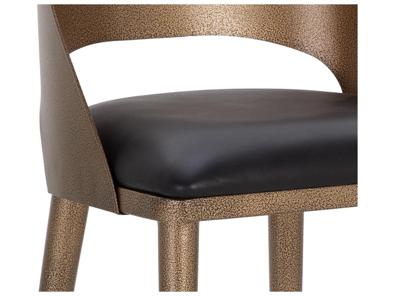 Sunpan Dezirae Antique Brass Charcoal Black Leather Bar Stool