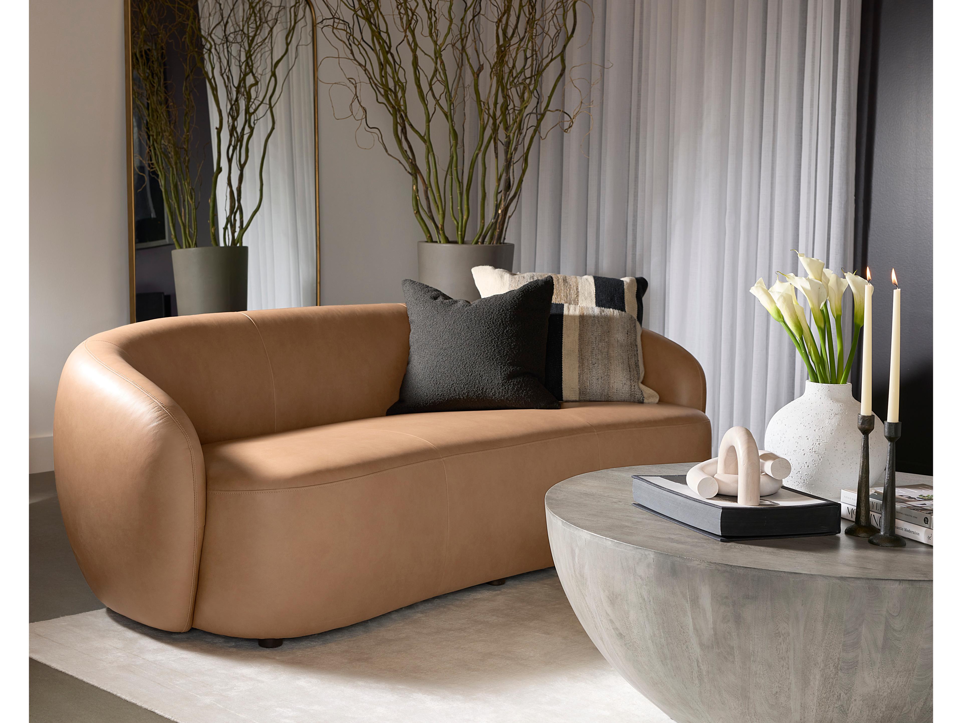 Sunpan Lorne Aline Butternut Leather Brown Upholstered Sofa