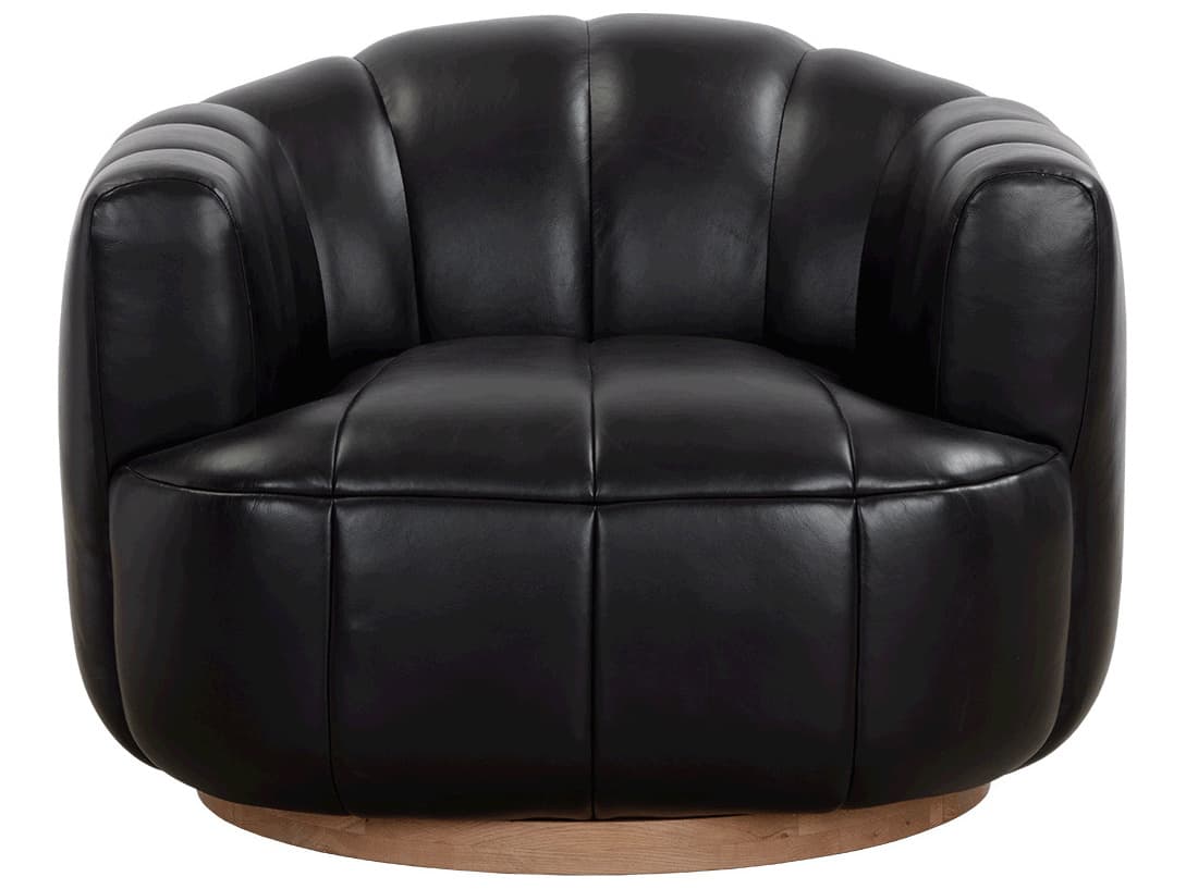 Sunpan Tadeo Swivel Black Leather Accent Chair