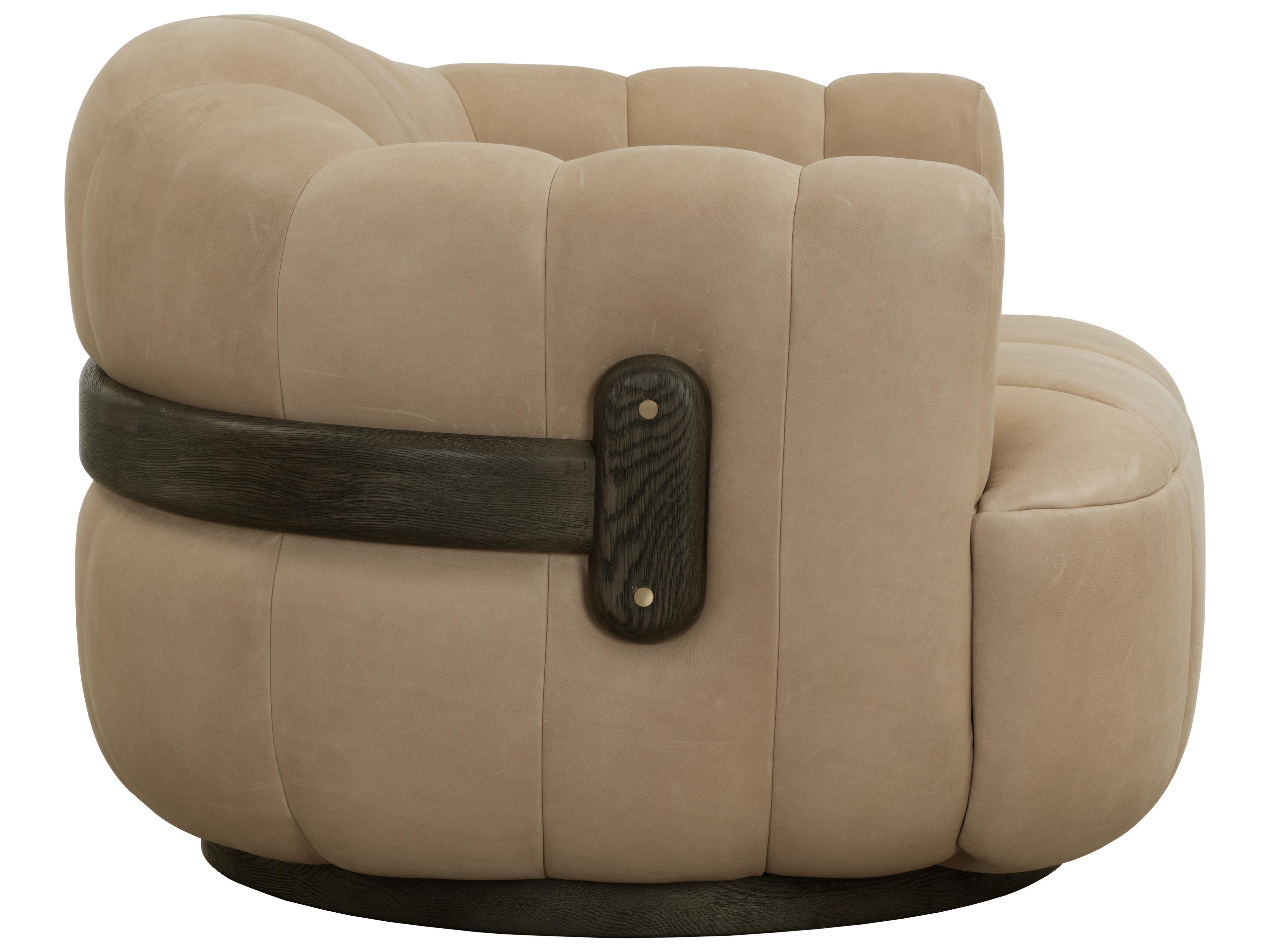 Sunpan Tadeo Swivel Beige Leather Accent Chair