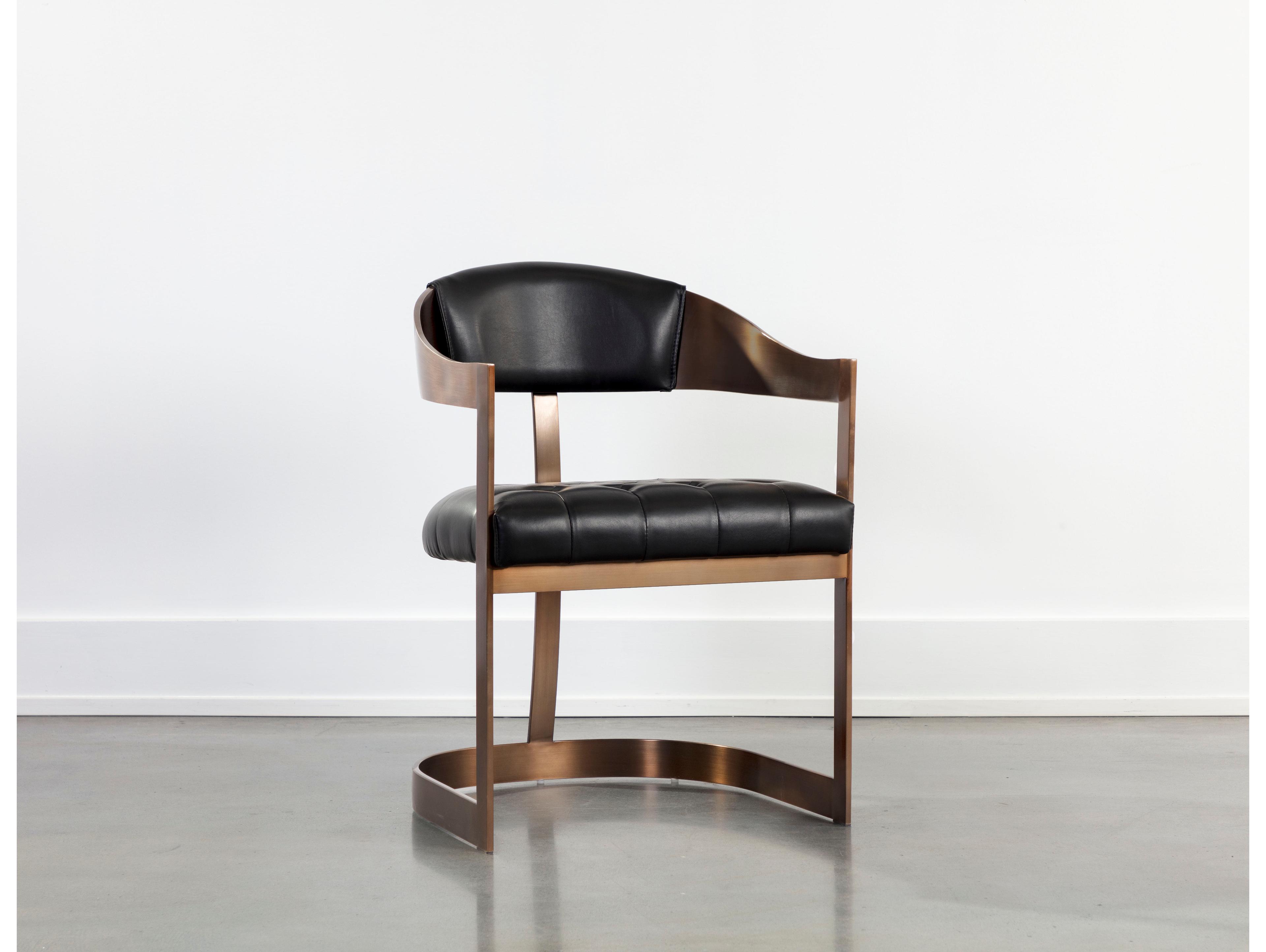 Sunpan Beaumont Black Leather Arm Dining Chair