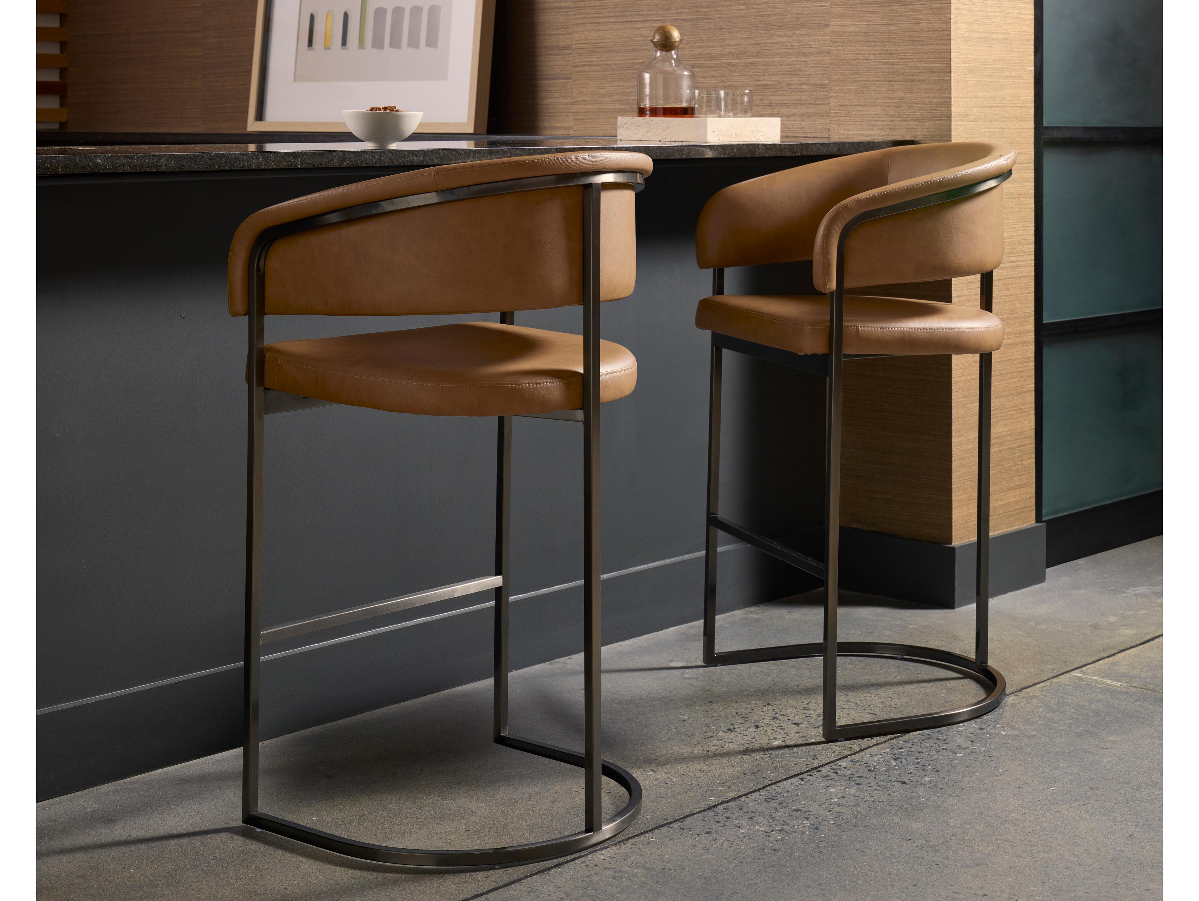 Sunpan Ikon Gunmetal Faux Leather Bar Stool