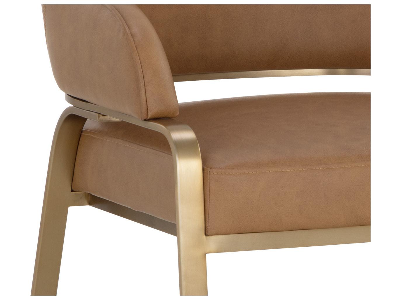 Sunpan Malachi Brown Faux Leather Arm Dining Chair